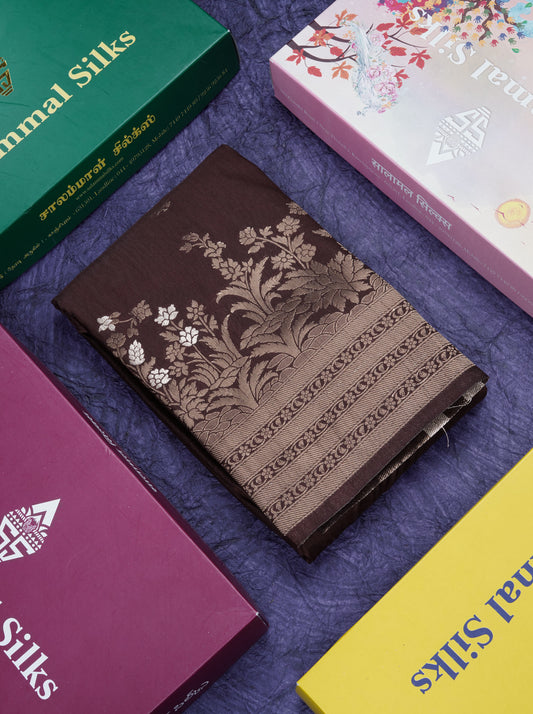 Brown Semi Raw Silk Saree With Fancy Self Border