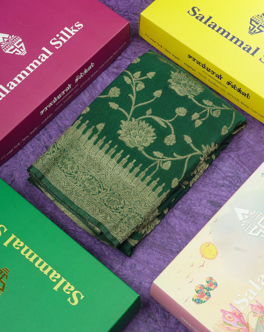 Bottle Green Semi Georgette Saree With Fancy Self Border