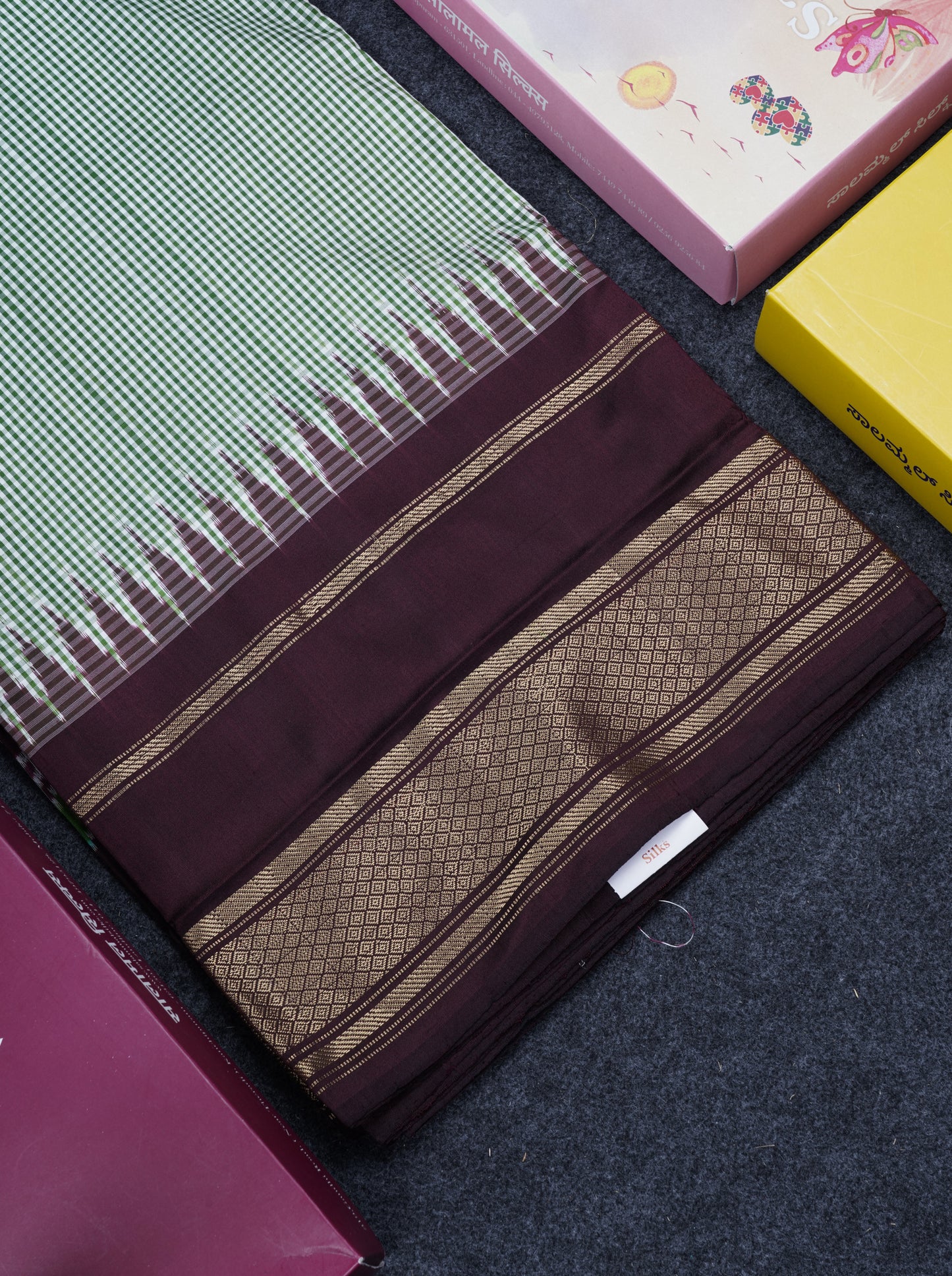 Sky Blue Tiny Checks Pure Kanjivaram Silk Saree With Contrast Navy Blue Pochampalli Pallu And Blouse