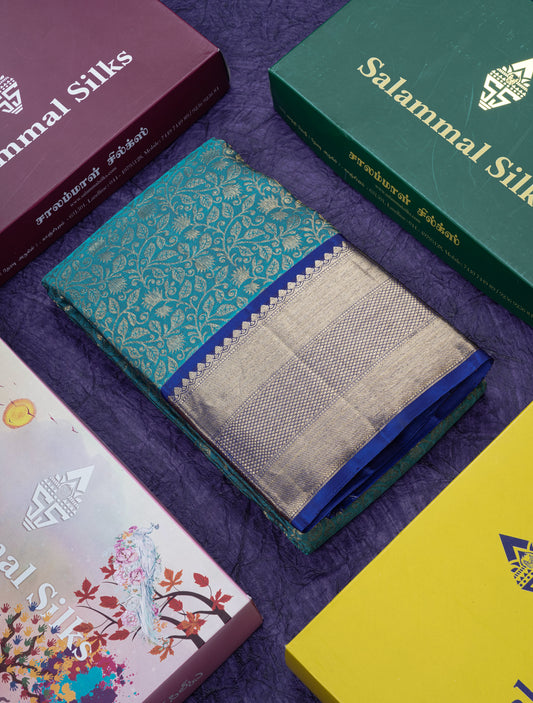 Ramar Blue Bridal Pure Kanjivaram Silk Saree With Contrast Royal Blue Border