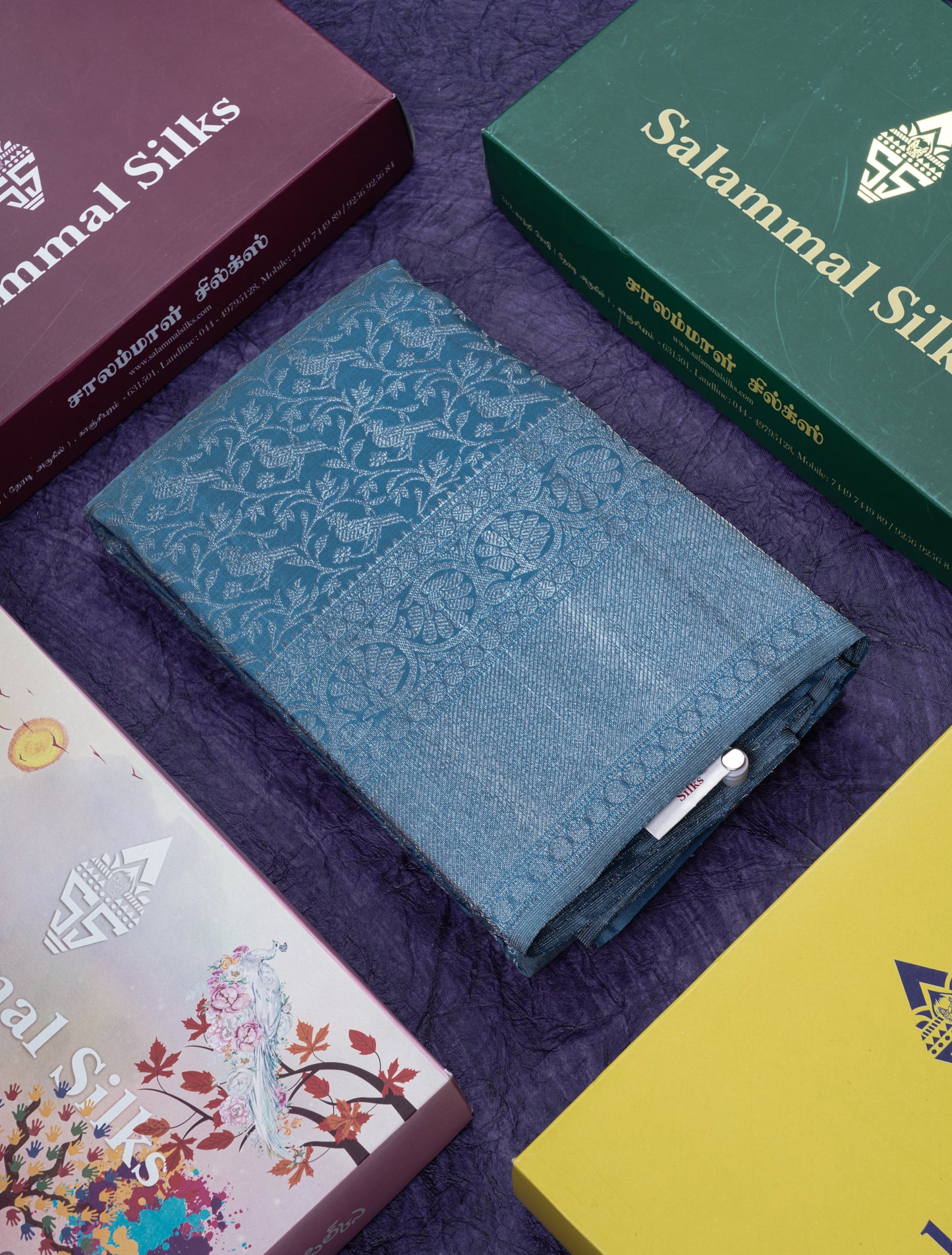 Olive Blue Bridal Kanjivaram Pure Silk Saree With Self Silver Zari Long Border