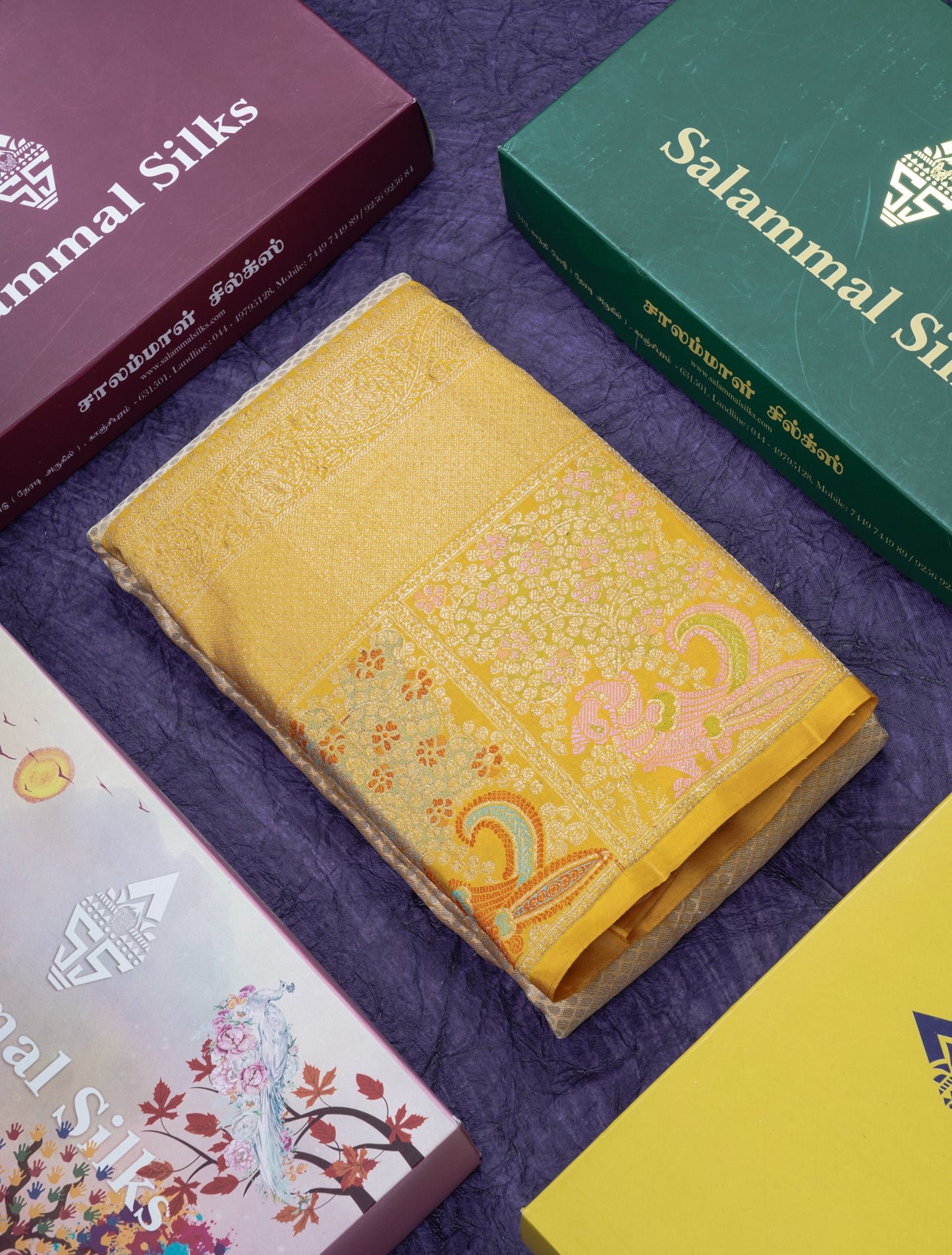 Sandal Bridal Pure Kanjivaram Silk Saree With Contrast Mustard Yellow Menakari Work Evening Morning Border