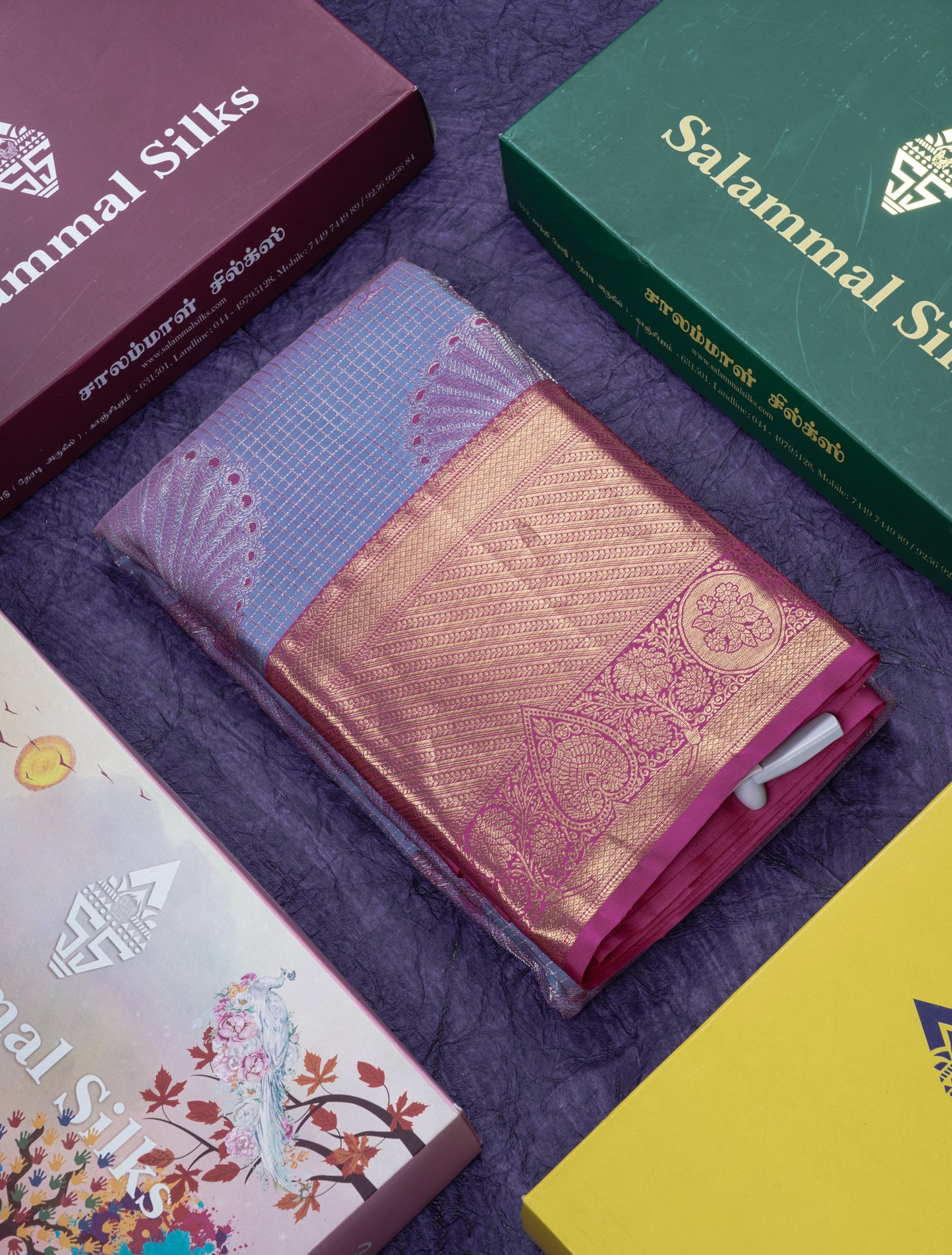 Dual Tone Blue Shade Bridal Pure Kanjivaram Silk Saree With Contrast Magenta Pink Border