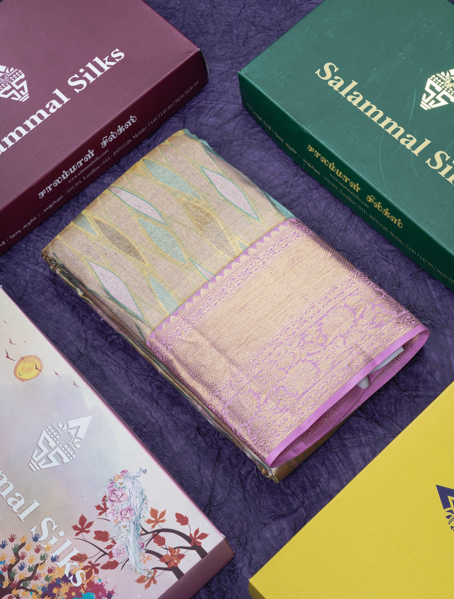 Multicolor Kanjivaram Pure Tissue Silk Saree with Baby Pink Border