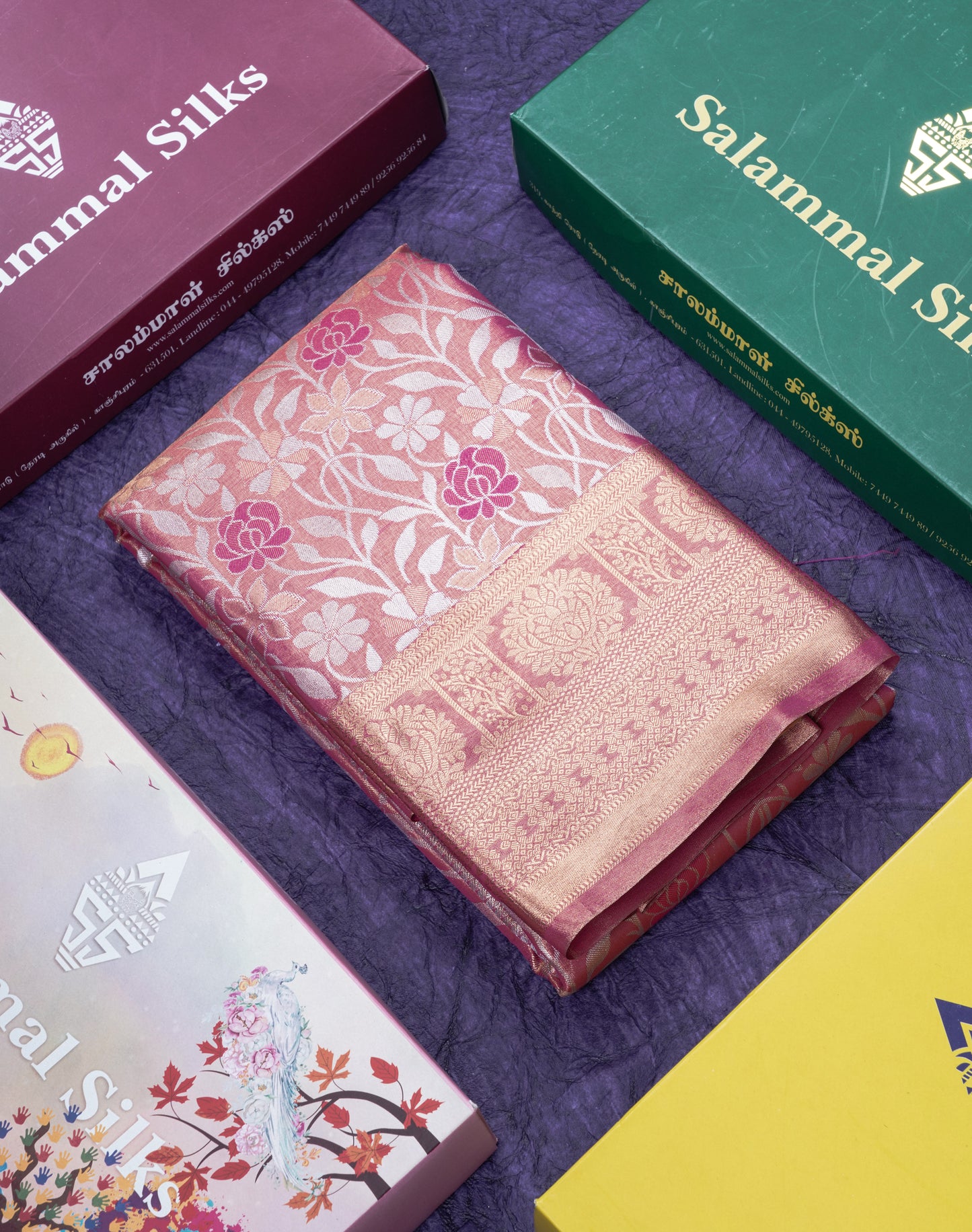 Brown Tissue Bridal Semi Silk Saree With Self Border