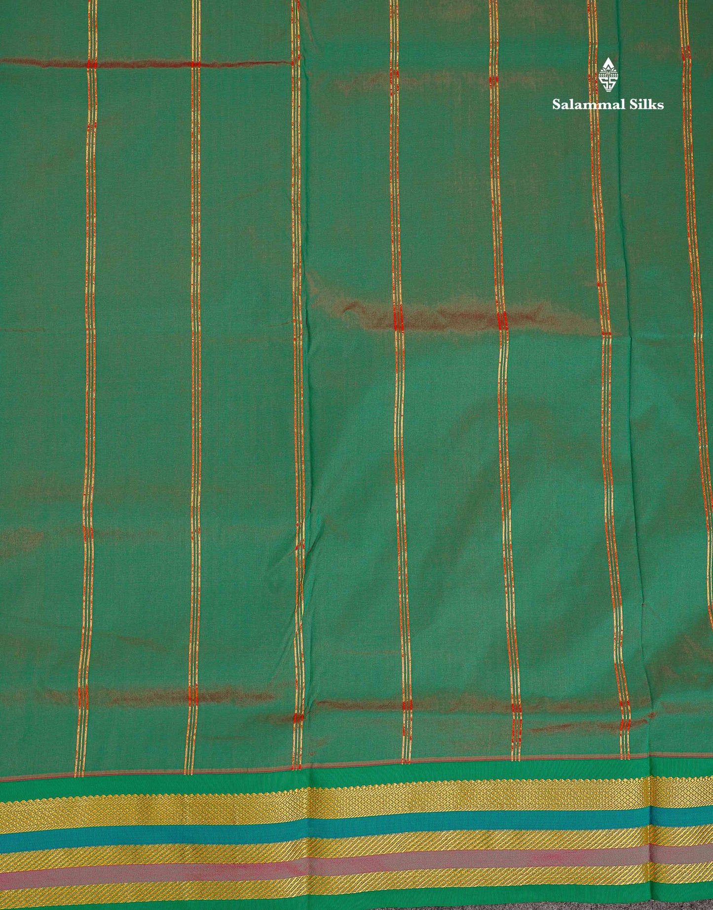 Semi Silk Saree - Chilly Red Colour Body Plain With Contrast Green Traditional Border | 10 Yards