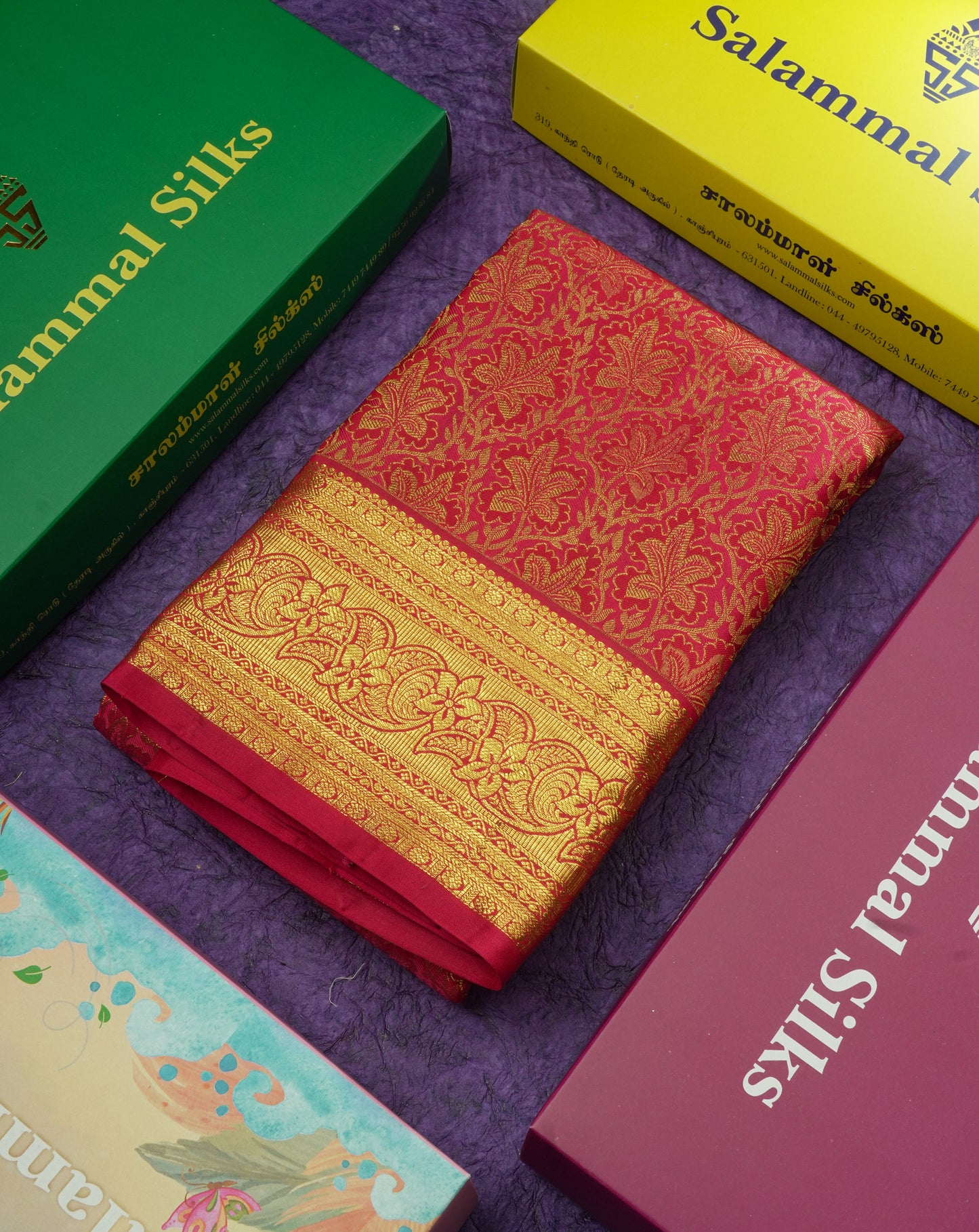 Pure Kanjivaram Red Silk Saree With Gold Zari Border