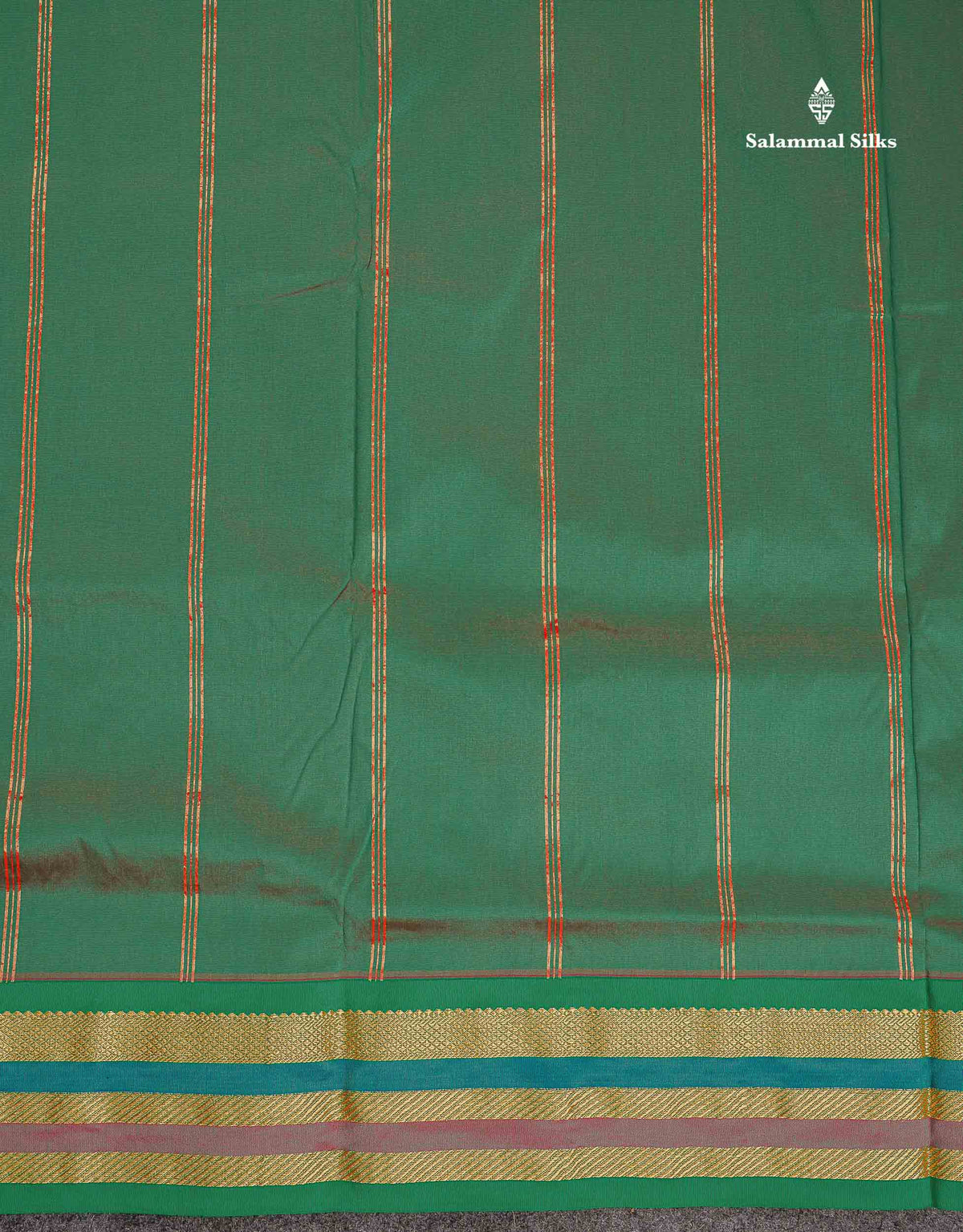 Semi Silk Saree - Chilly Red Colour Body Plain With Contrast Green Traditional Border | 10.5 Yards