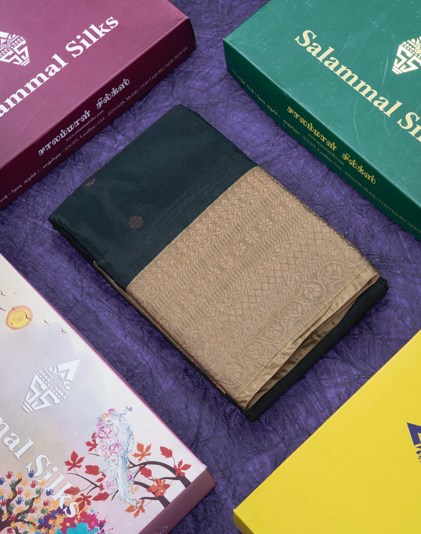 Dark Bottle Green Semi Silk Saree With Contrast Cream Sandal Border