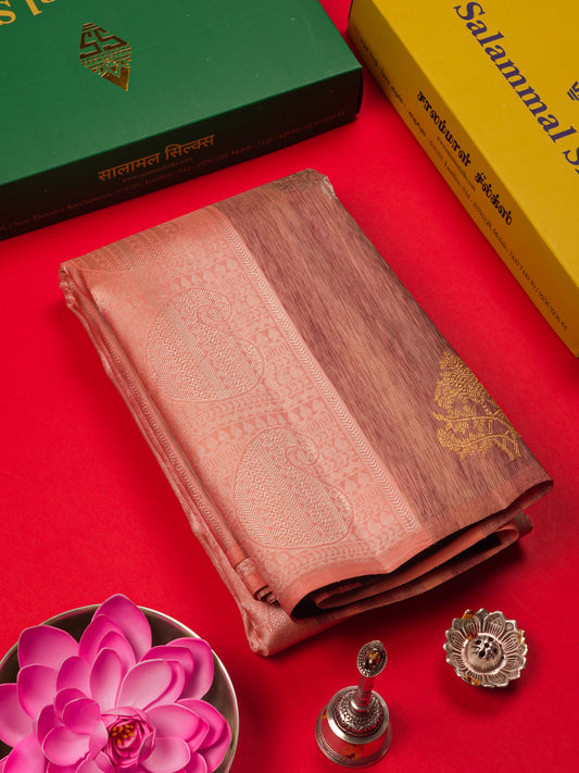 Pink Colour Fancy Pure Kanjivaram Silk Saree With Contrast Blouse