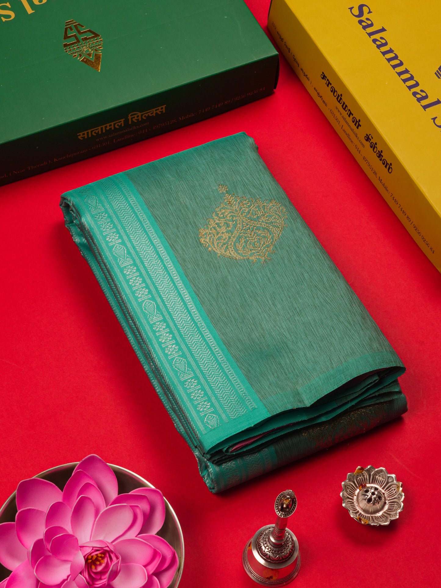 Kanjivaram Beautiful Sea Blue Body Stripe Buttas Pure Silk Saree With Baby Pink Blouse