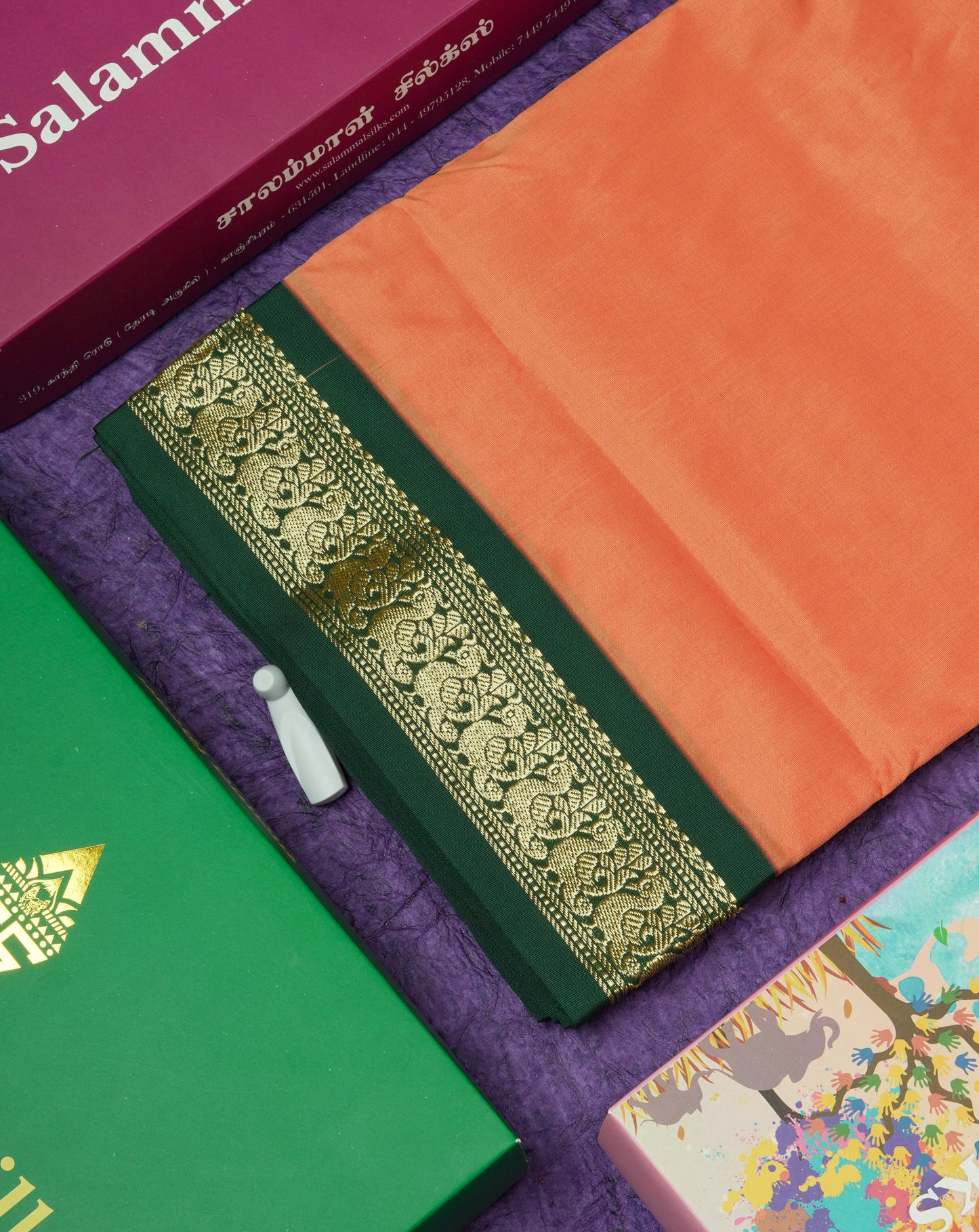 11 Yards Semi Silk Saree Green with Contrast Pink Border