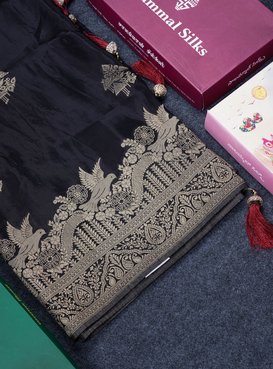 Beautiful Black Russian Silk Saree With Fancy Self Border