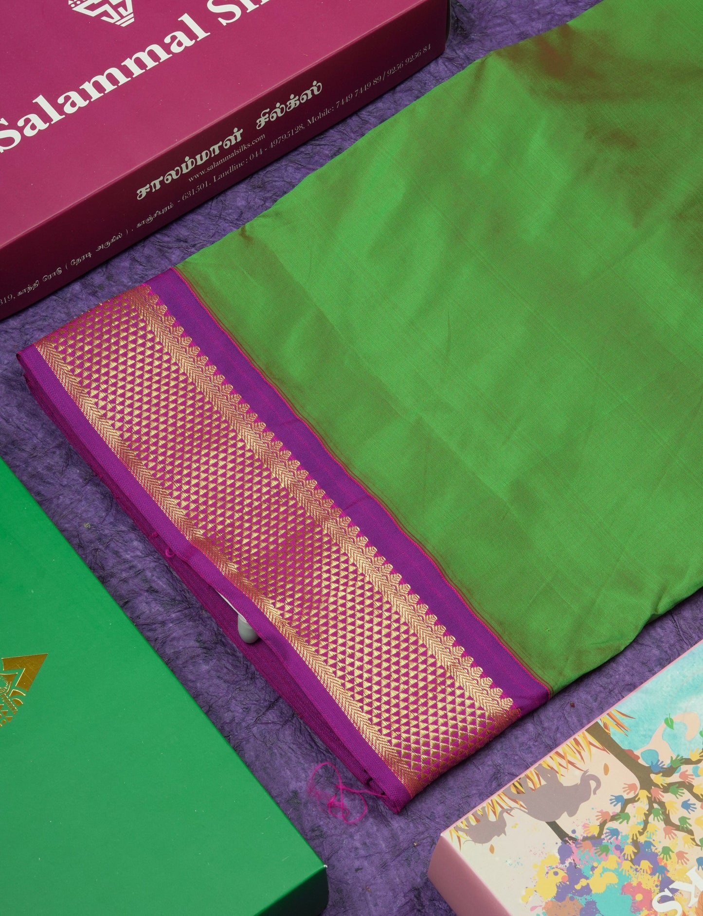 11 Yards Semi Silk Saree Chocolate with Contrast Magenta Border
