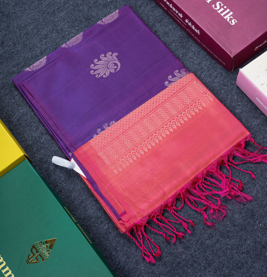 Beautiful Violet Pure Kanjivaram Soft Silk Saree Without Border