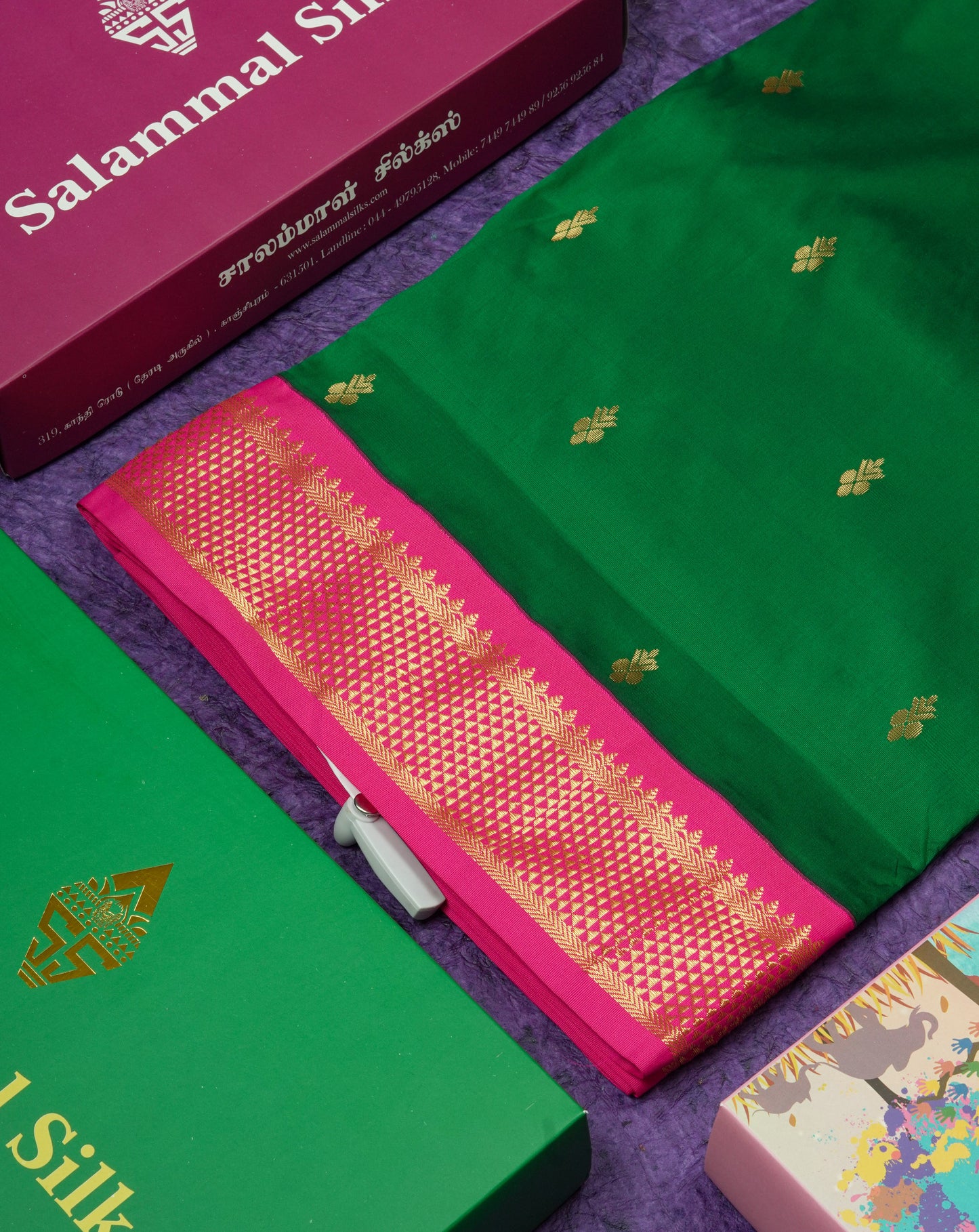 11 Yards Semi Silk Saree Peacock Blue with Contrast Pink Border