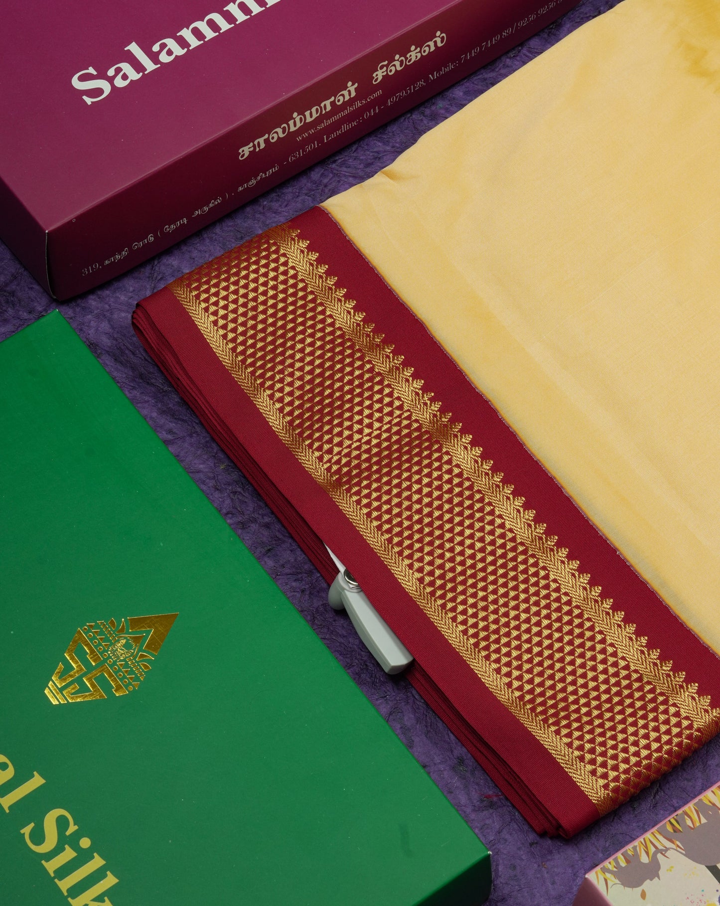 11 Yards Semi Silk Saree Beige with Contrast Maroon Border
