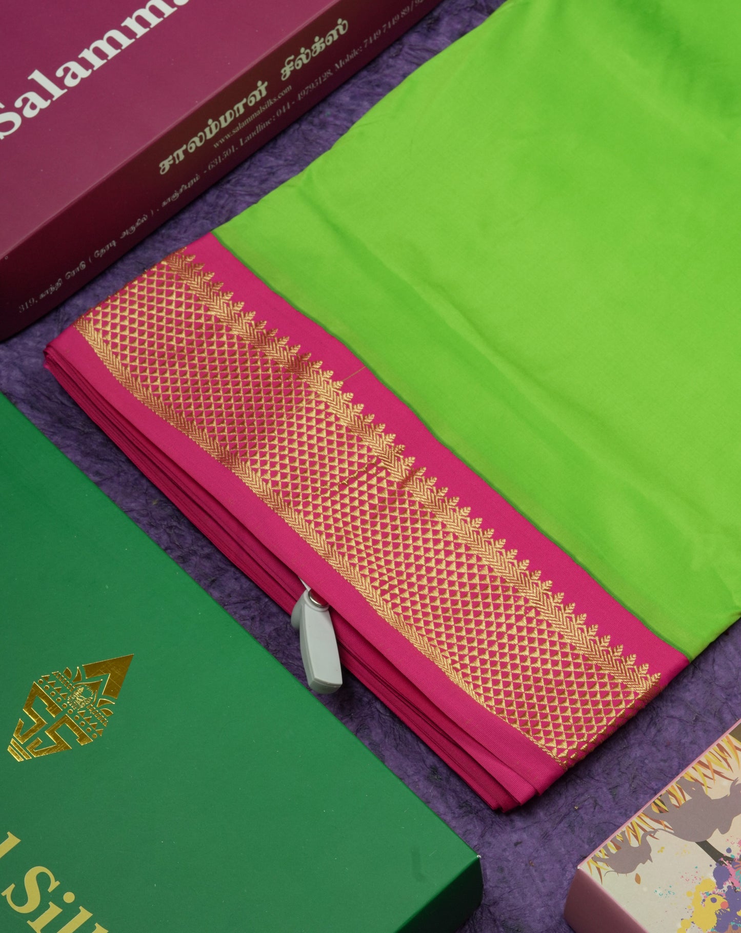 11 Yards Semi Silk Saree Royal Blue with Contrast Pink Border