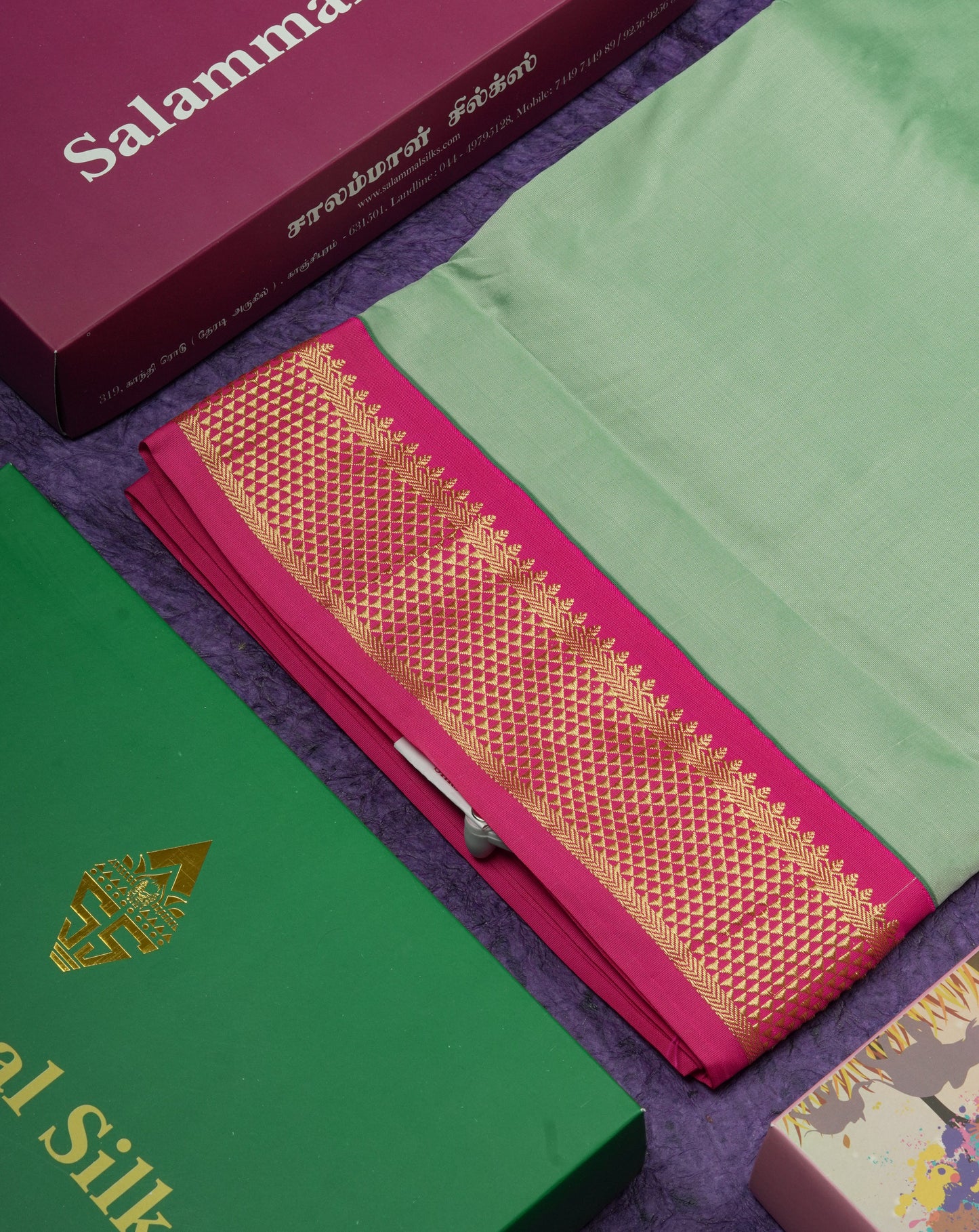 11 Yards Semi Silk Saree Royal Blue with Contrast Pink Border