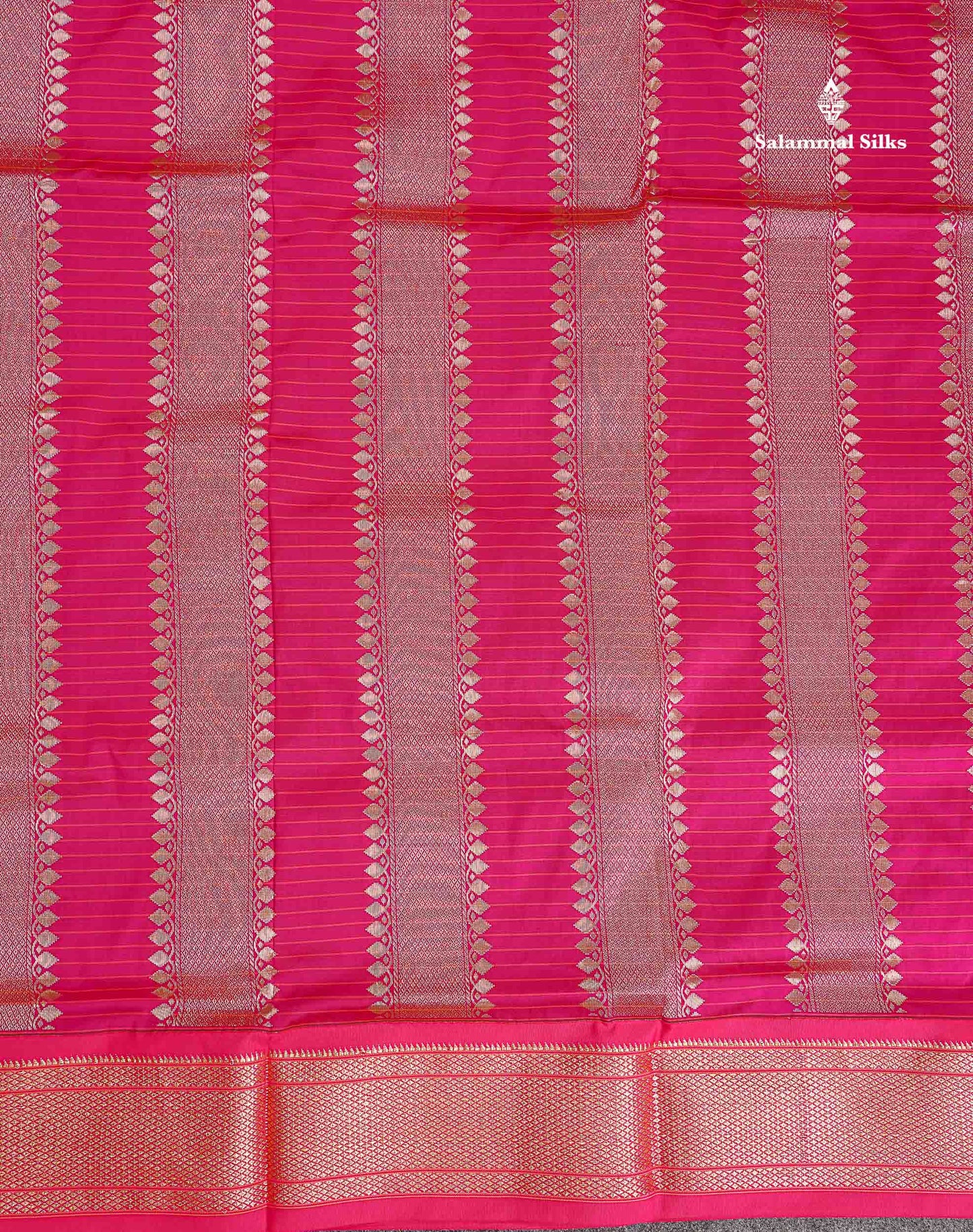 Semi Silk Saree - Olive Green Colour Body Small Checks With Traditional Pink Border | 9.5 Yards