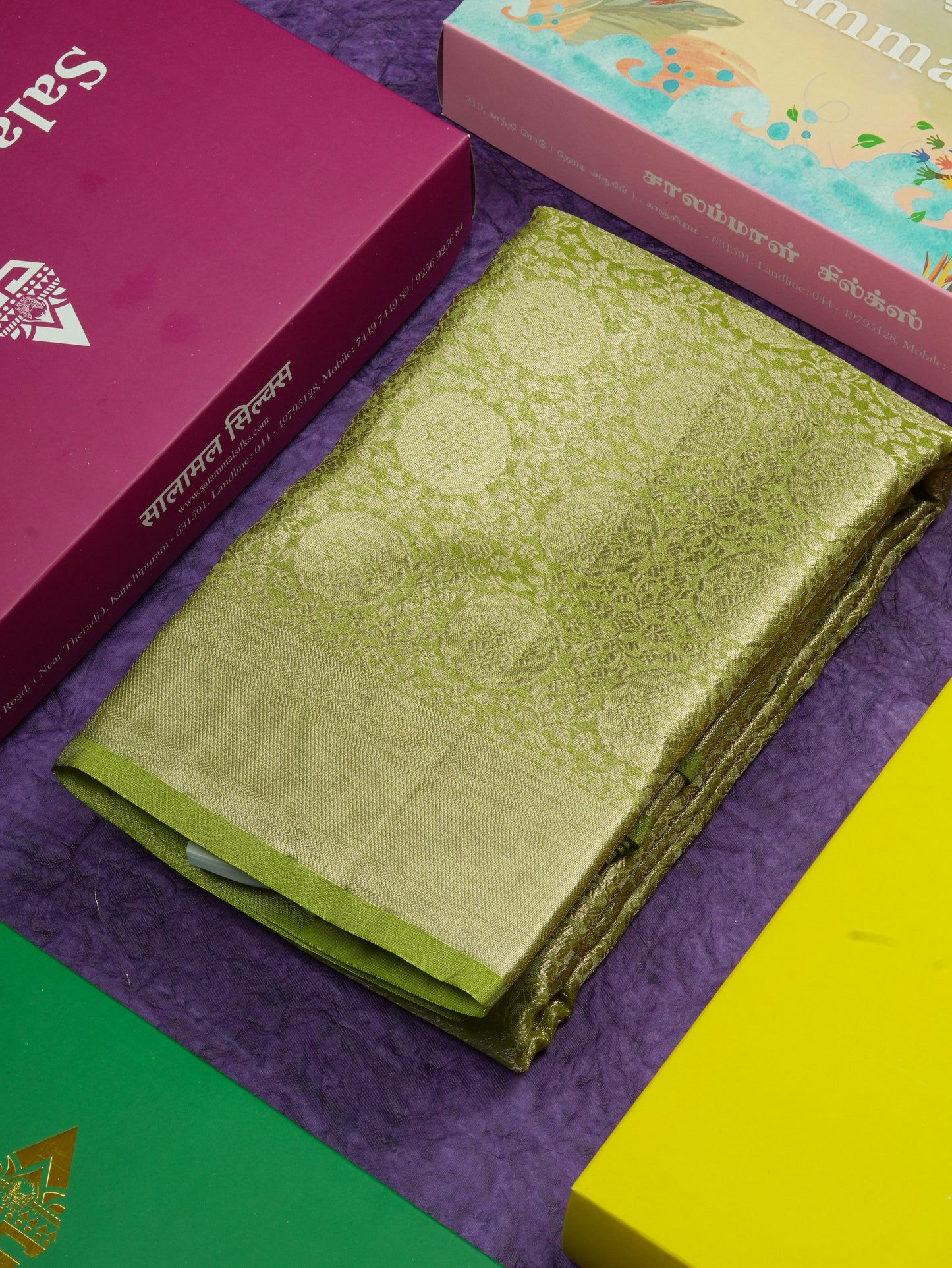 Beautiful Parrot Green Grand Tissue Banaras Fancy Saree With Self Border