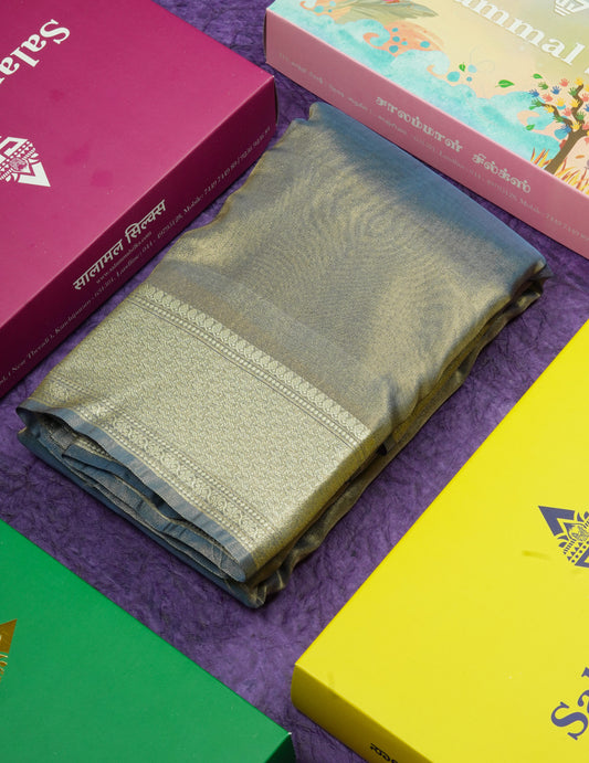 Blue Shade Plain Tissue Saree With Fancy Border