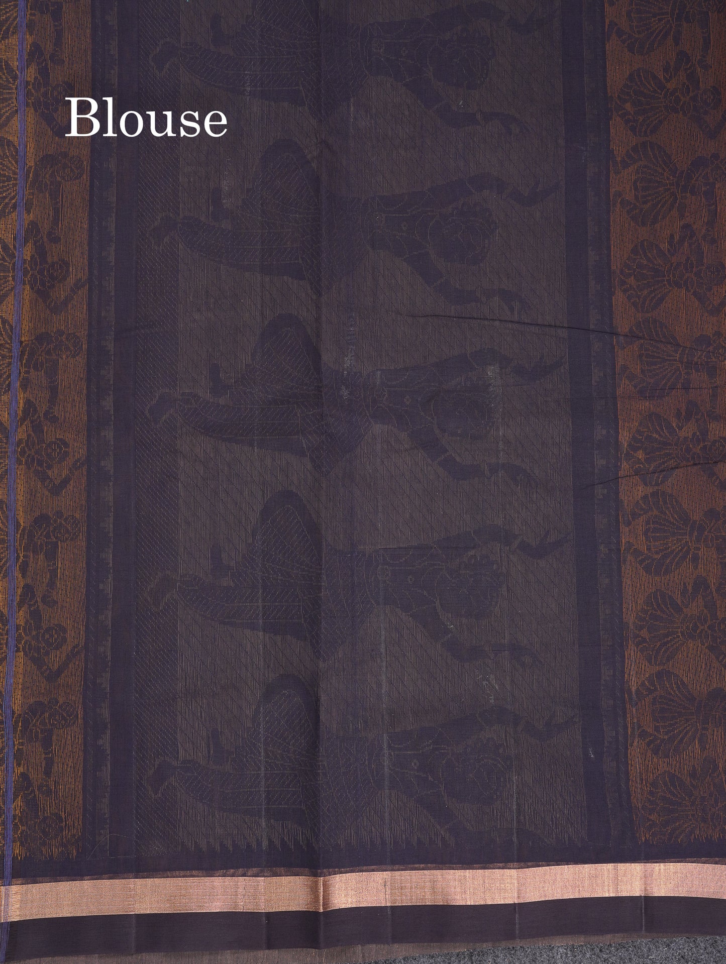 Beautiful Sandal Thread Work Butta Handloom Pure Cotton Saree With Contrast Navy Blue Blouse