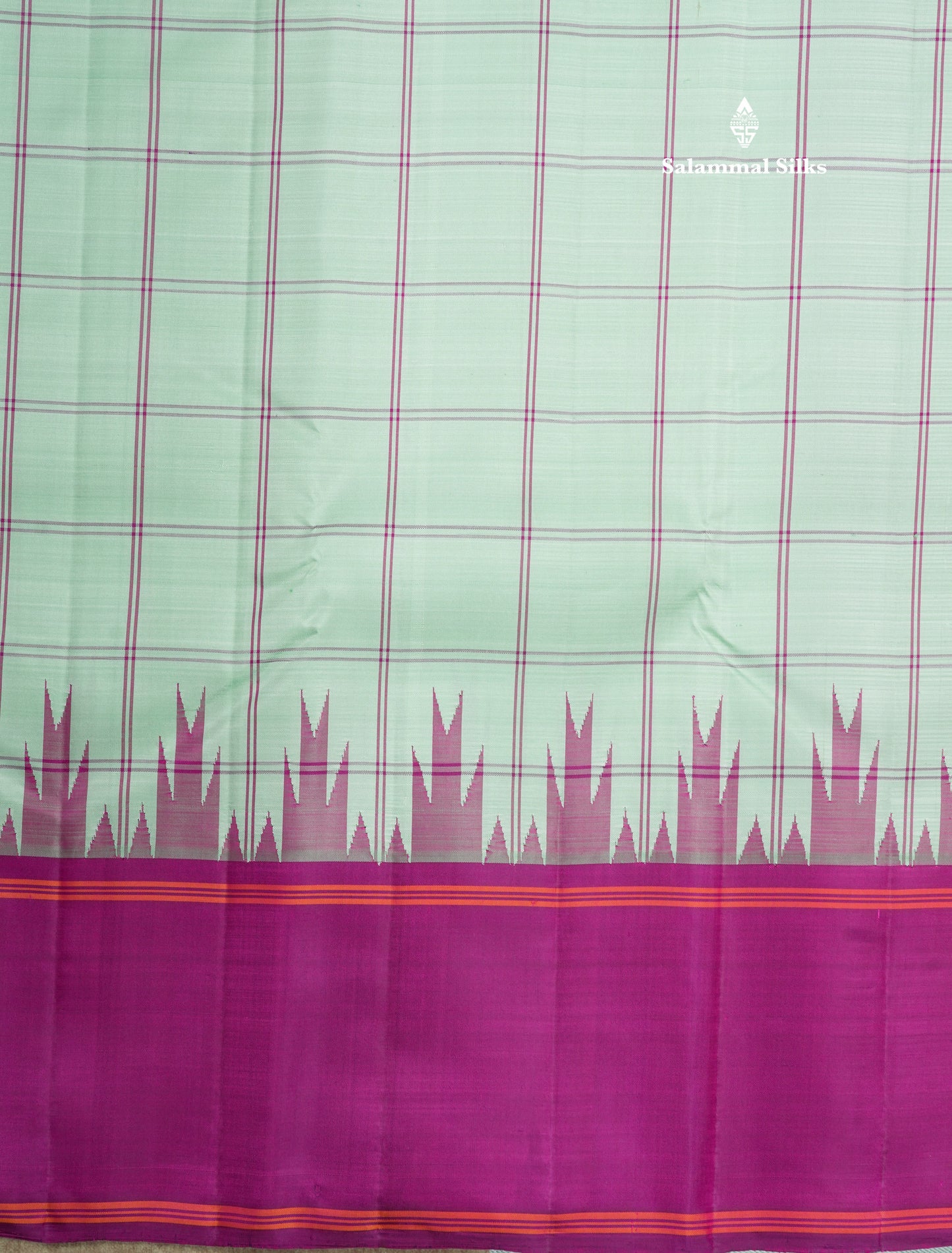Light Rexona Beautiful Checks Pure Kanjivaram Pure Silk Saree With Traditional Magenta Temple Border