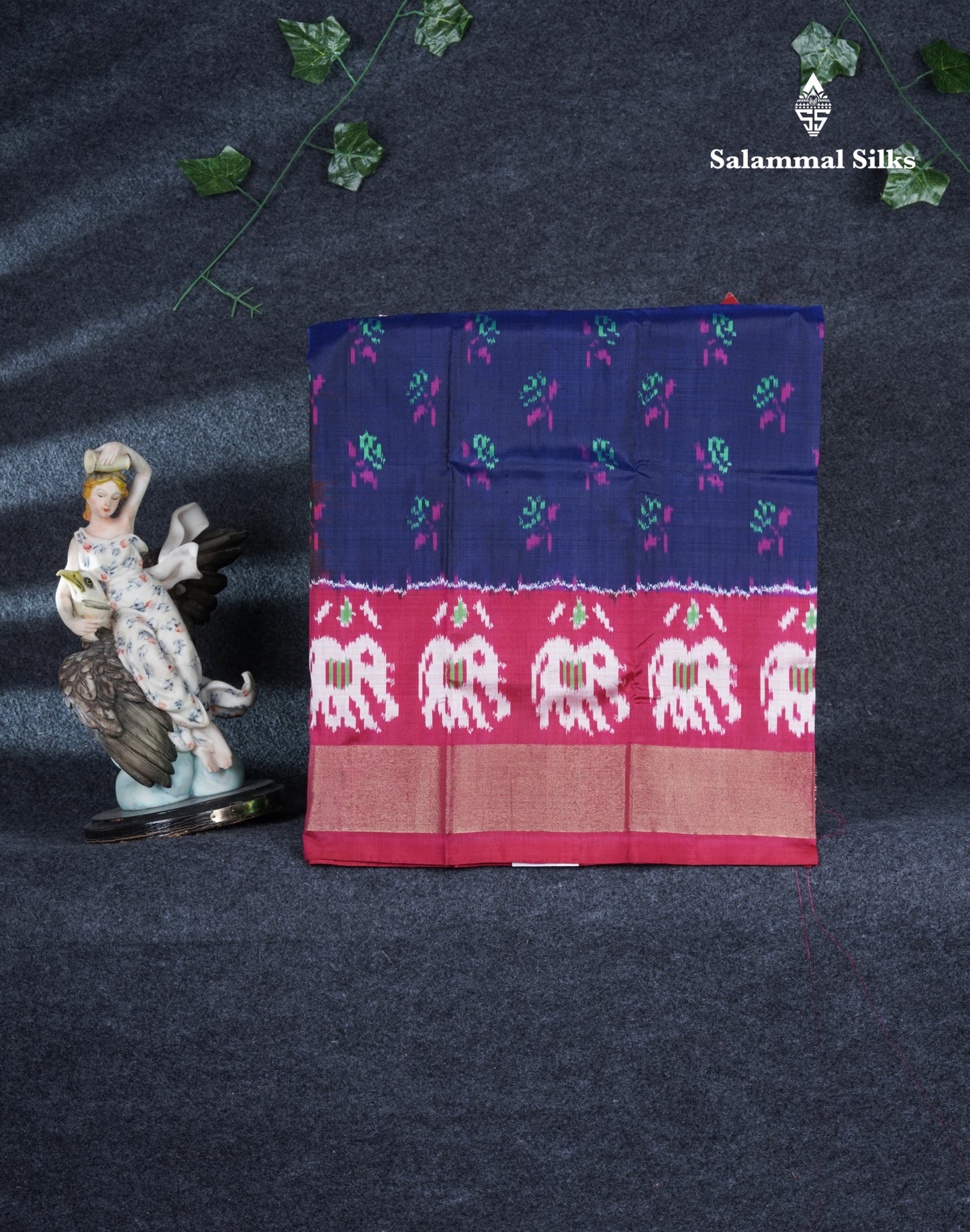 Pure Silk Pattu Pavadai Pochampalli Design (Navy Blue) With Contrast Pink Blouse 27"