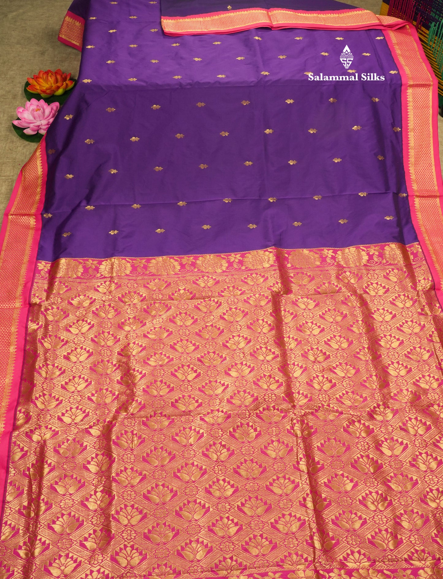 11 Yards Semi Silk Saree Peacock Blue with Contrast Pink Border