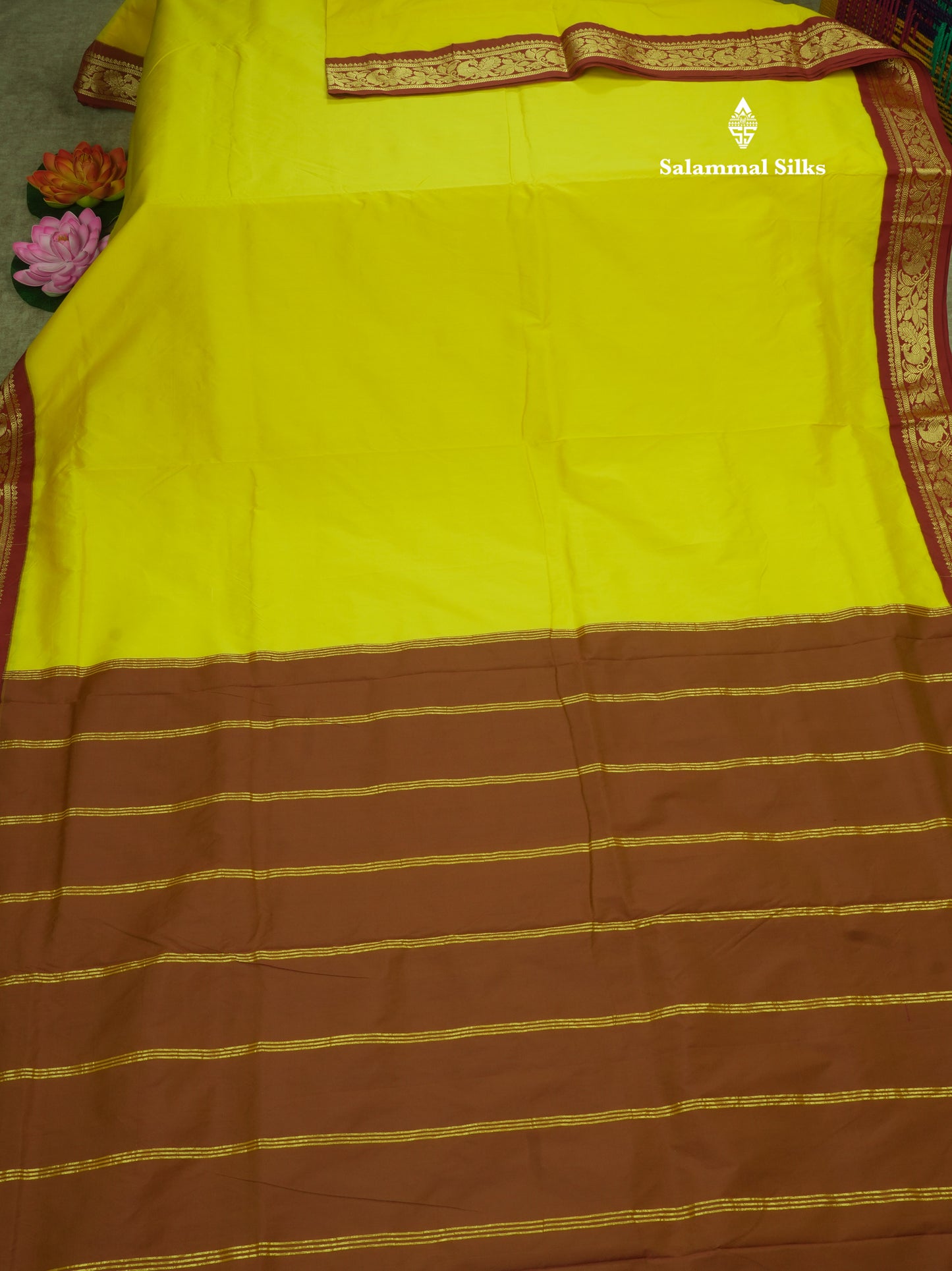 11 Yards Semi Silk Saree Green with Contrast Pink Border