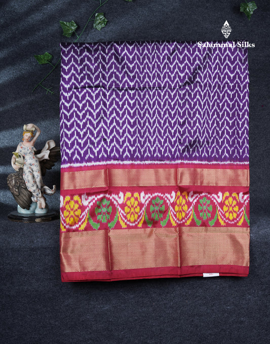 Pure Silk Pattu Pavadai Pochampalli Design (Violet) With Contrast Pink Blouse 44"