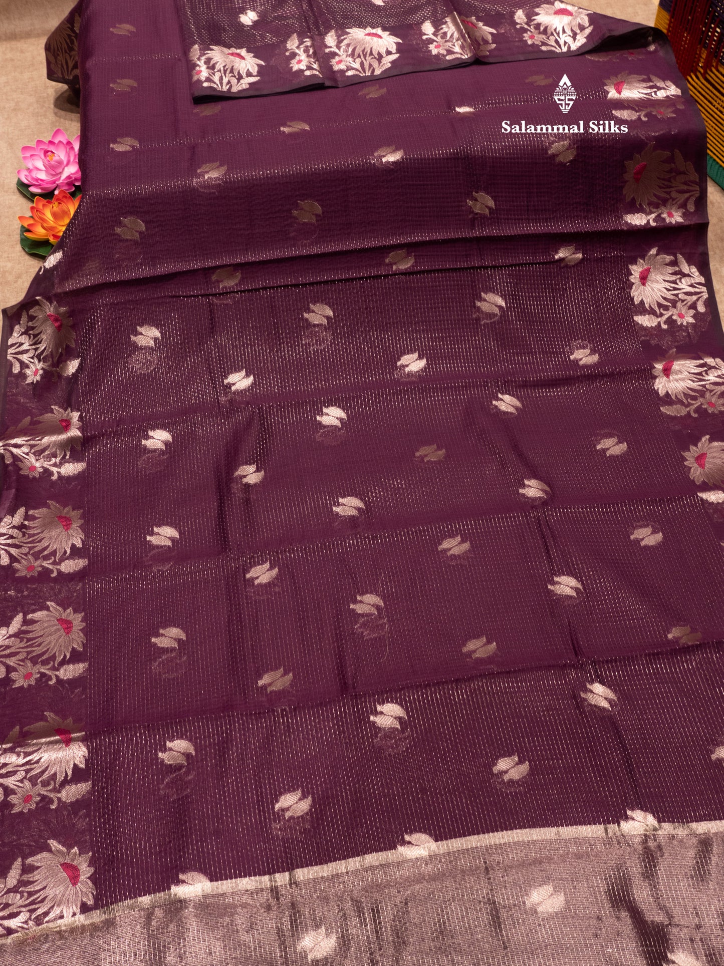 Beautiful Ramar Blue Resh Cotton Silver Zari Lines Saree With Fancy Meena Work Border