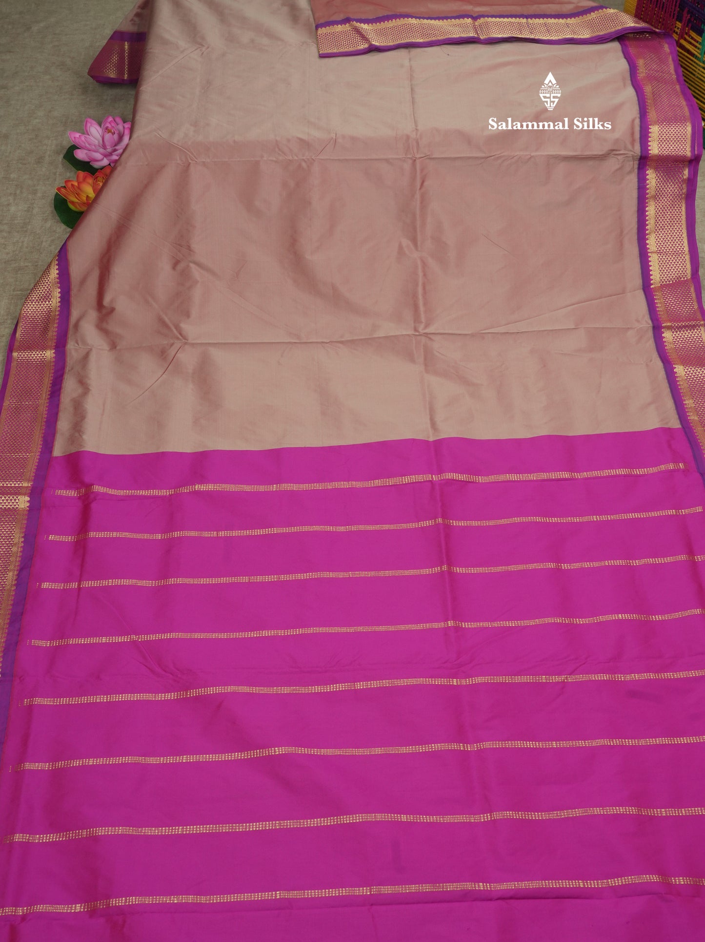 11 Yards Semi Silk Saree Chocolate with Contrast Magenta Border