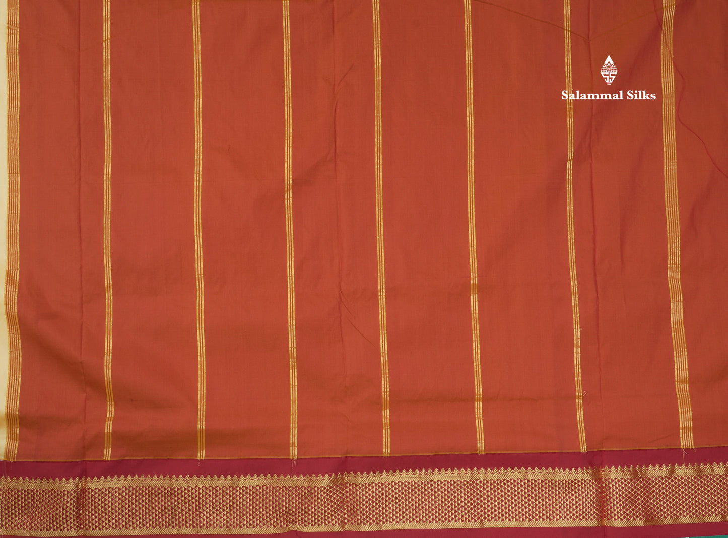 11 Yards Semi Silk Saree Beige with Contrast Maroon Border
