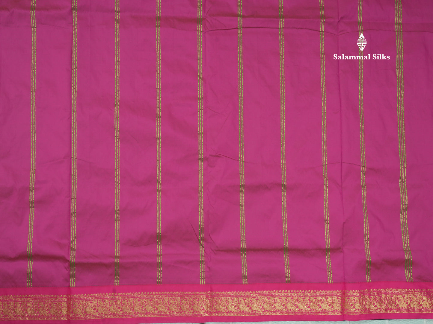 11 Yards Semi Silk Saree Green with Contrast Pink Border