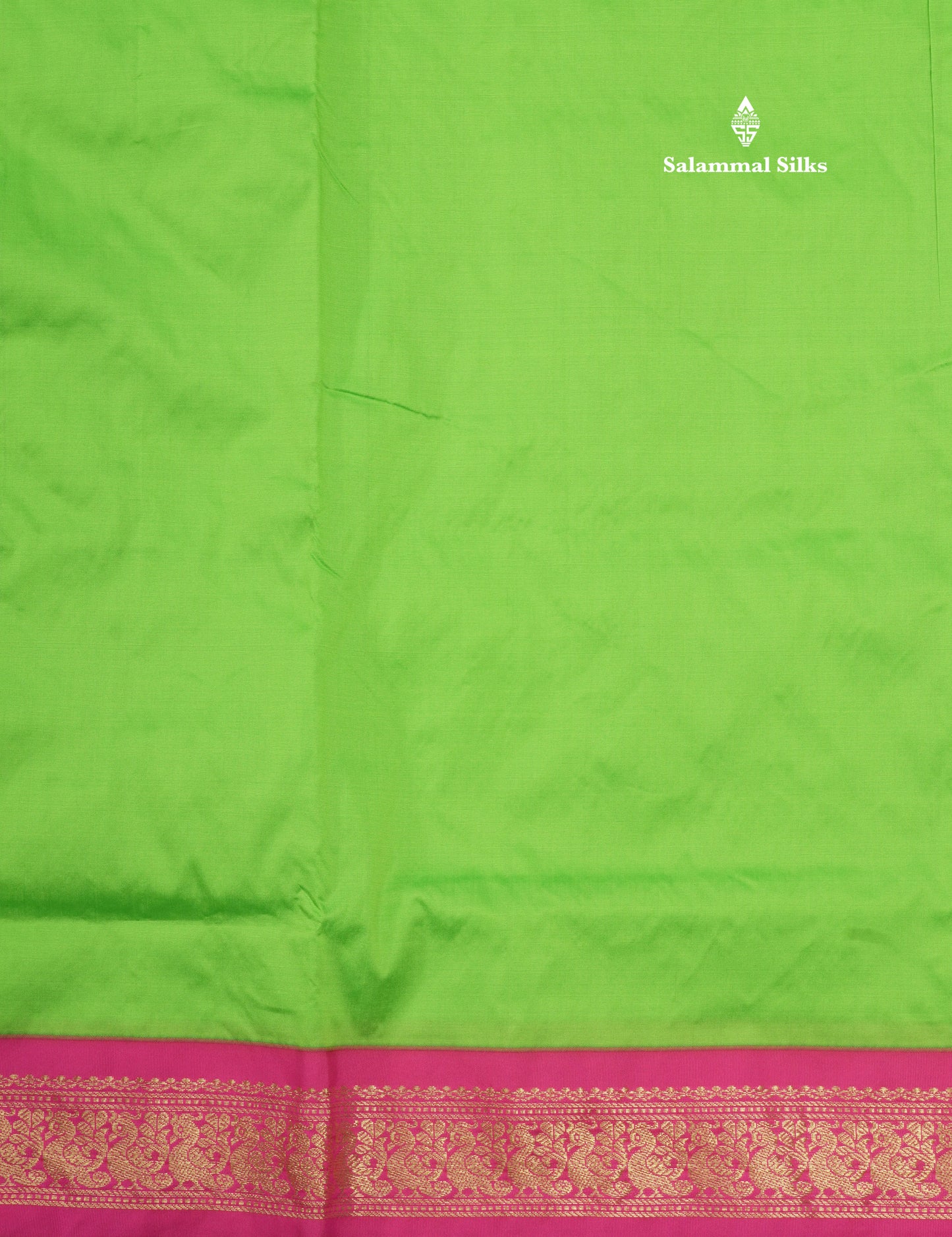 11 Yards Semi Silk Saree Green with Contrast Pink Border