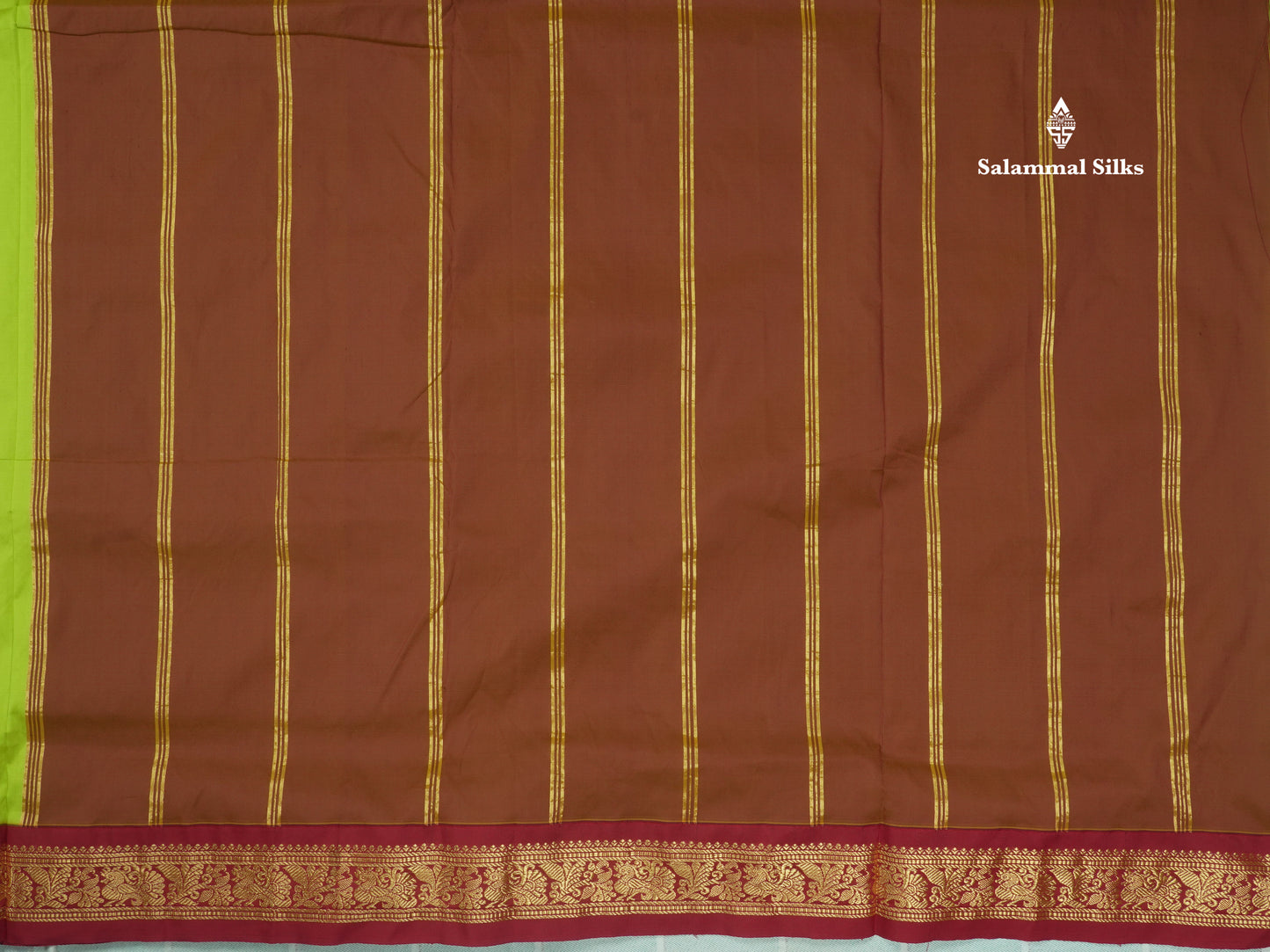 11 Yards Semi Silk Saree Green with Contrast Pink Border