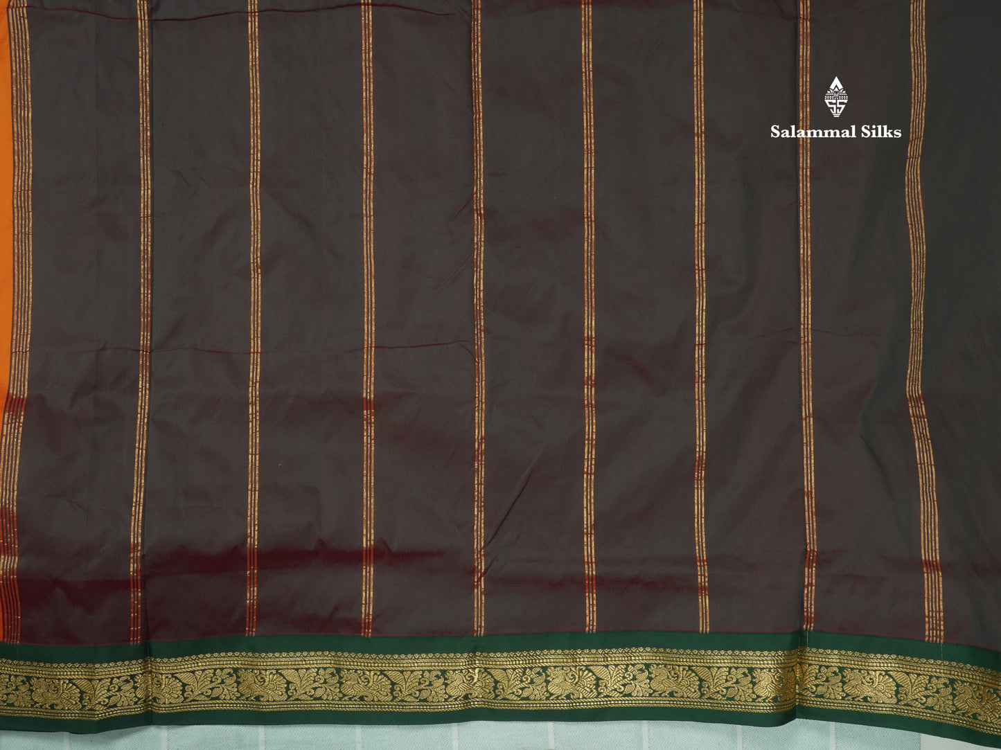 11 Yards Semi Silk Saree Green with Contrast Pink Border