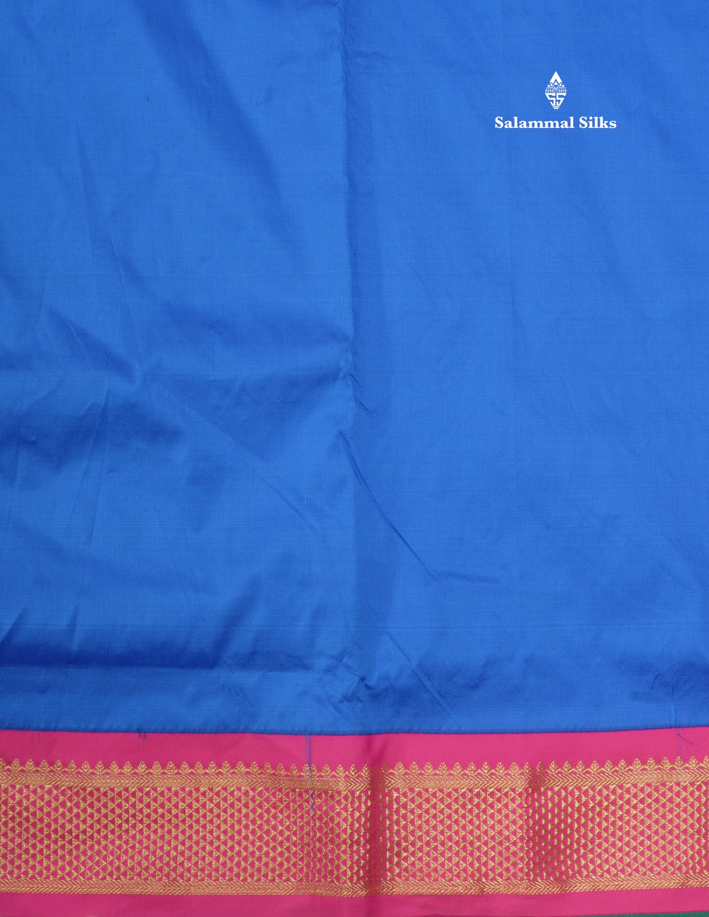 11 Yards Semi Silk Saree Royal Blue with Contrast Pink Border