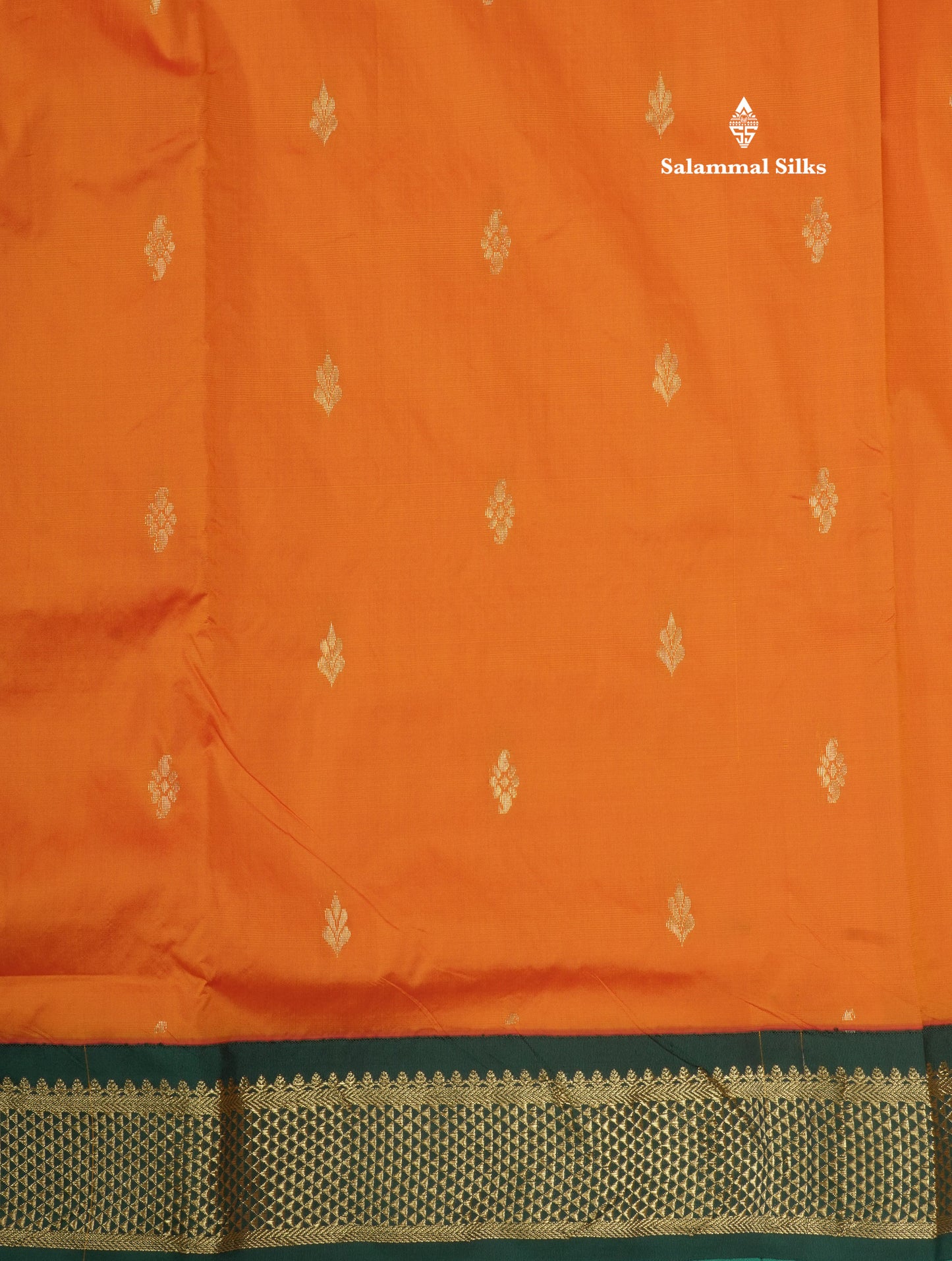 11 Yards Semi Silk Saree Orange with Contrast Bottle Green Border