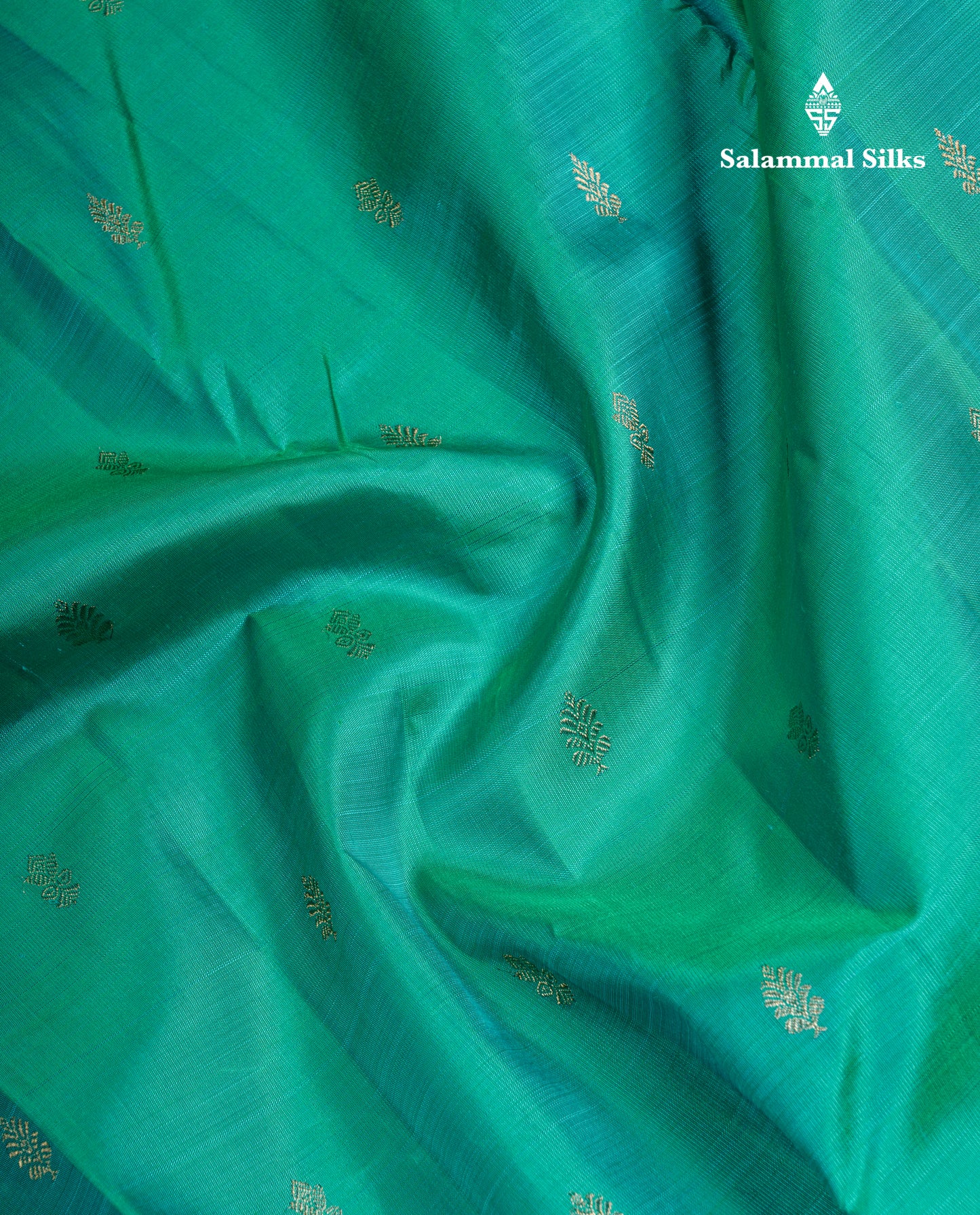 Dual Tone Sapphire Green Pure Kanjivaram Silk Saree Pure Zari with Contrast Blue Traditional Rettapet Border