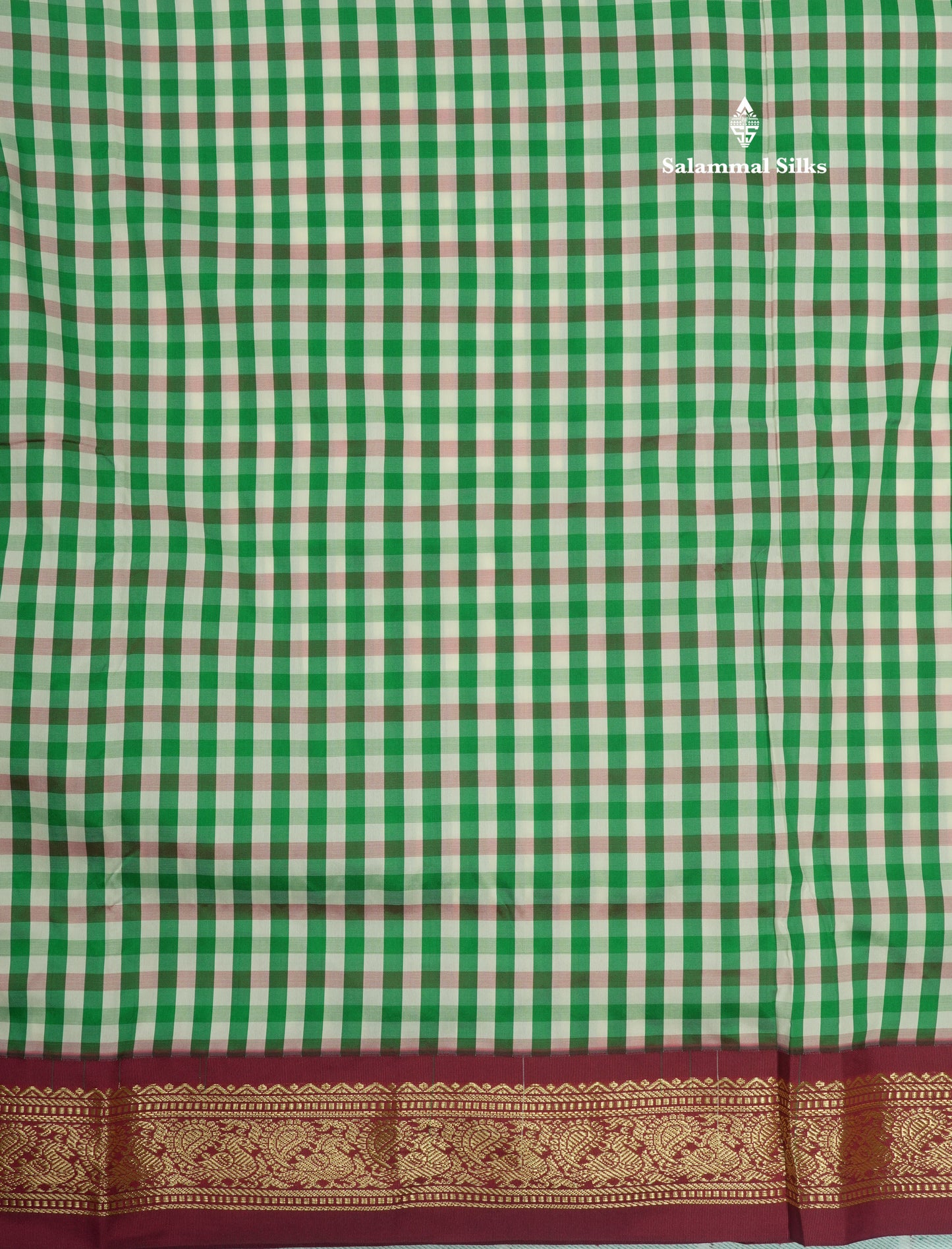 11 Yards Semi Silk Saree Multicolour Checks with Traditional Maroon Border