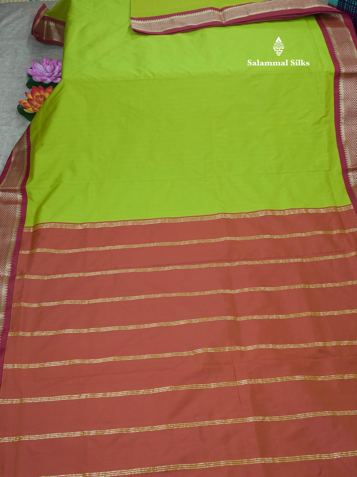 11 Yards Semi Silk Saree Beige with Contrast Maroon Border