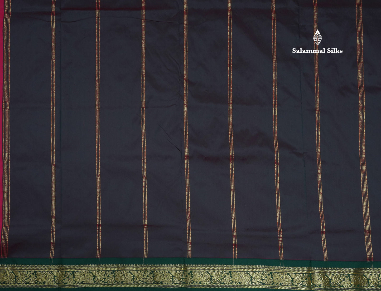 11 Yards Semi Silk Saree Reddish Pink with Contrast Bottle Green Traditional Border
