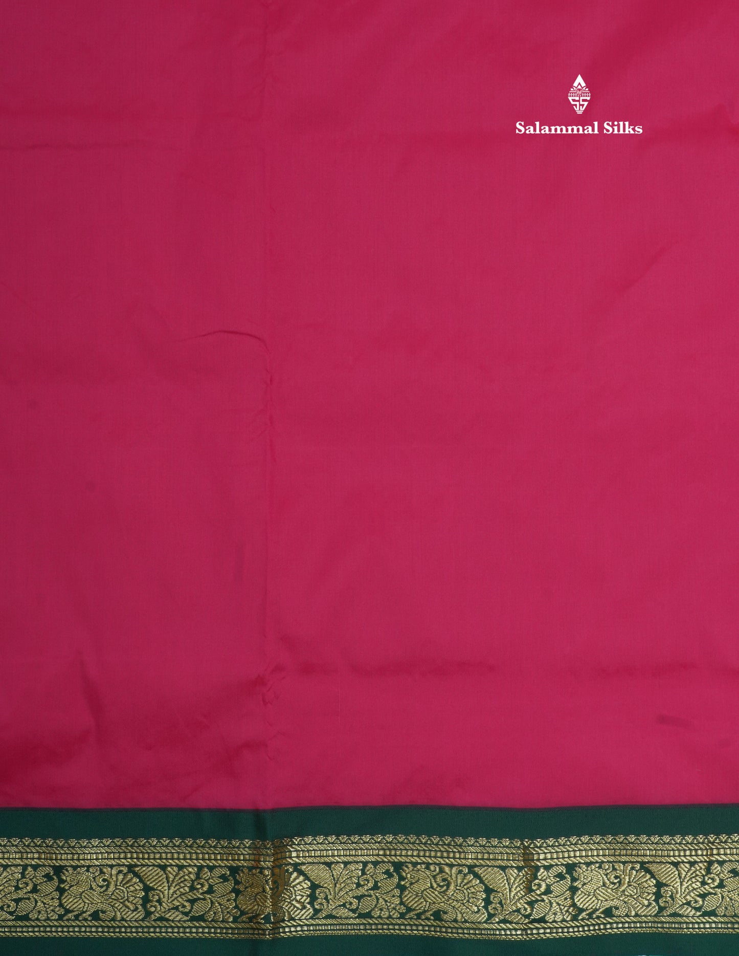 11 Yards Semi Silk Saree Reddish Pink with Contrast Bottle Green Traditional Border