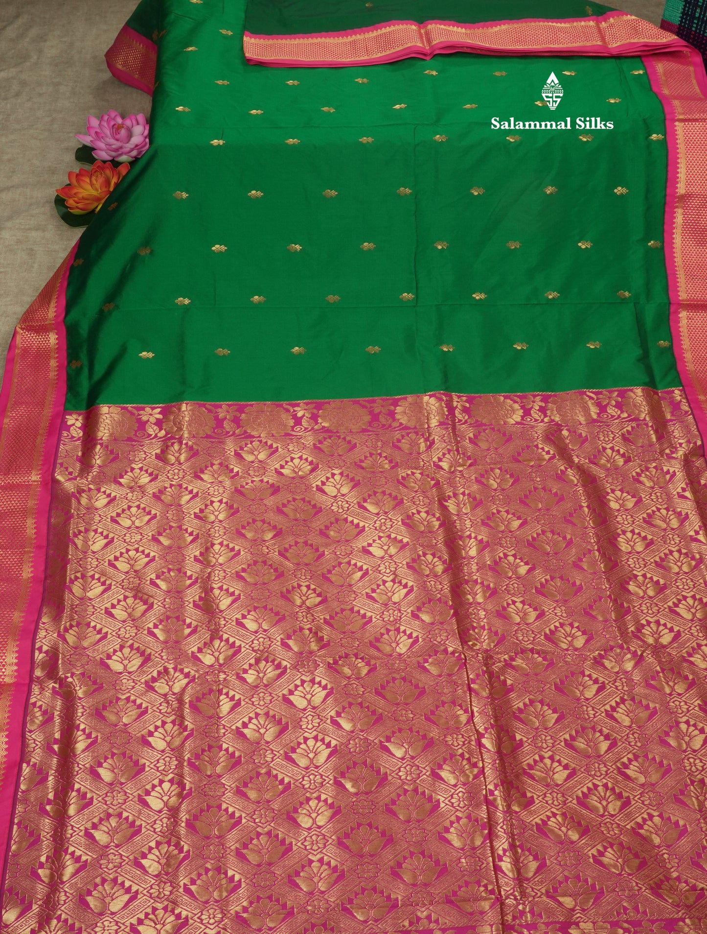 11 Yards Semi Silk Saree Peacock Blue with Contrast Pink Border