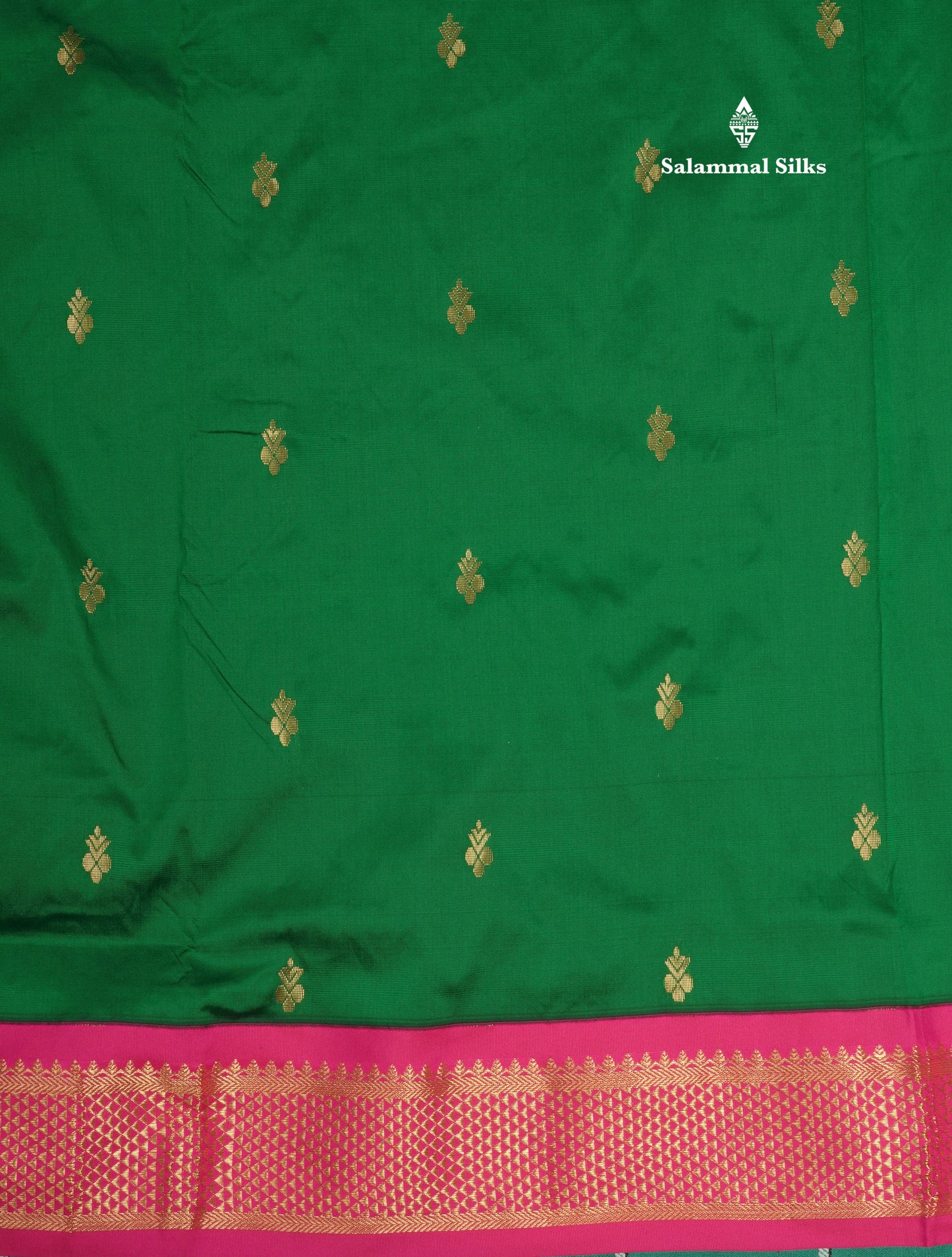 11 Yards Semi Silk Saree Peacock Blue with Contrast Pink Border