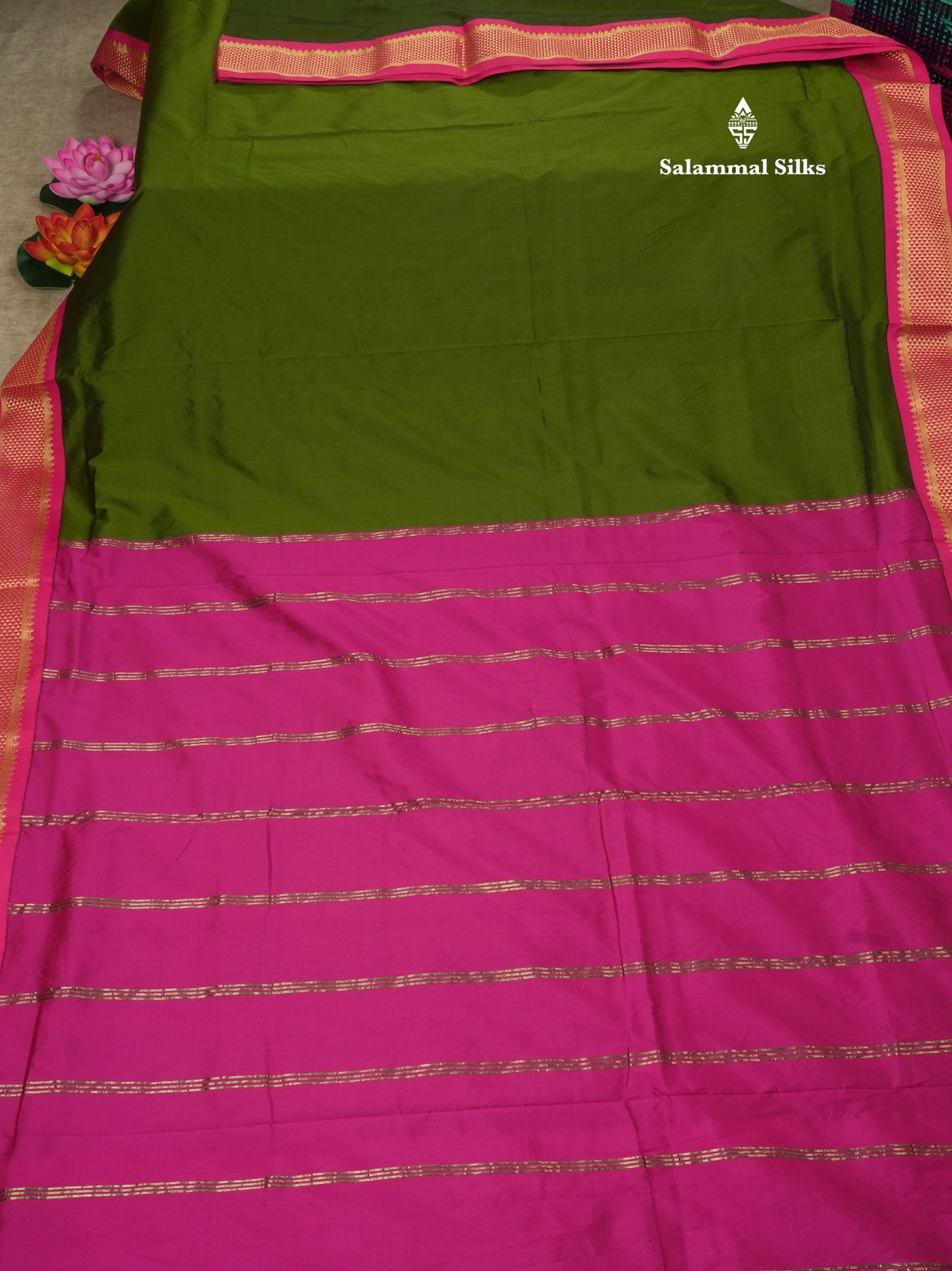 11 Yards Semi Silk Saree Royal Blue with Contrast Pink Border