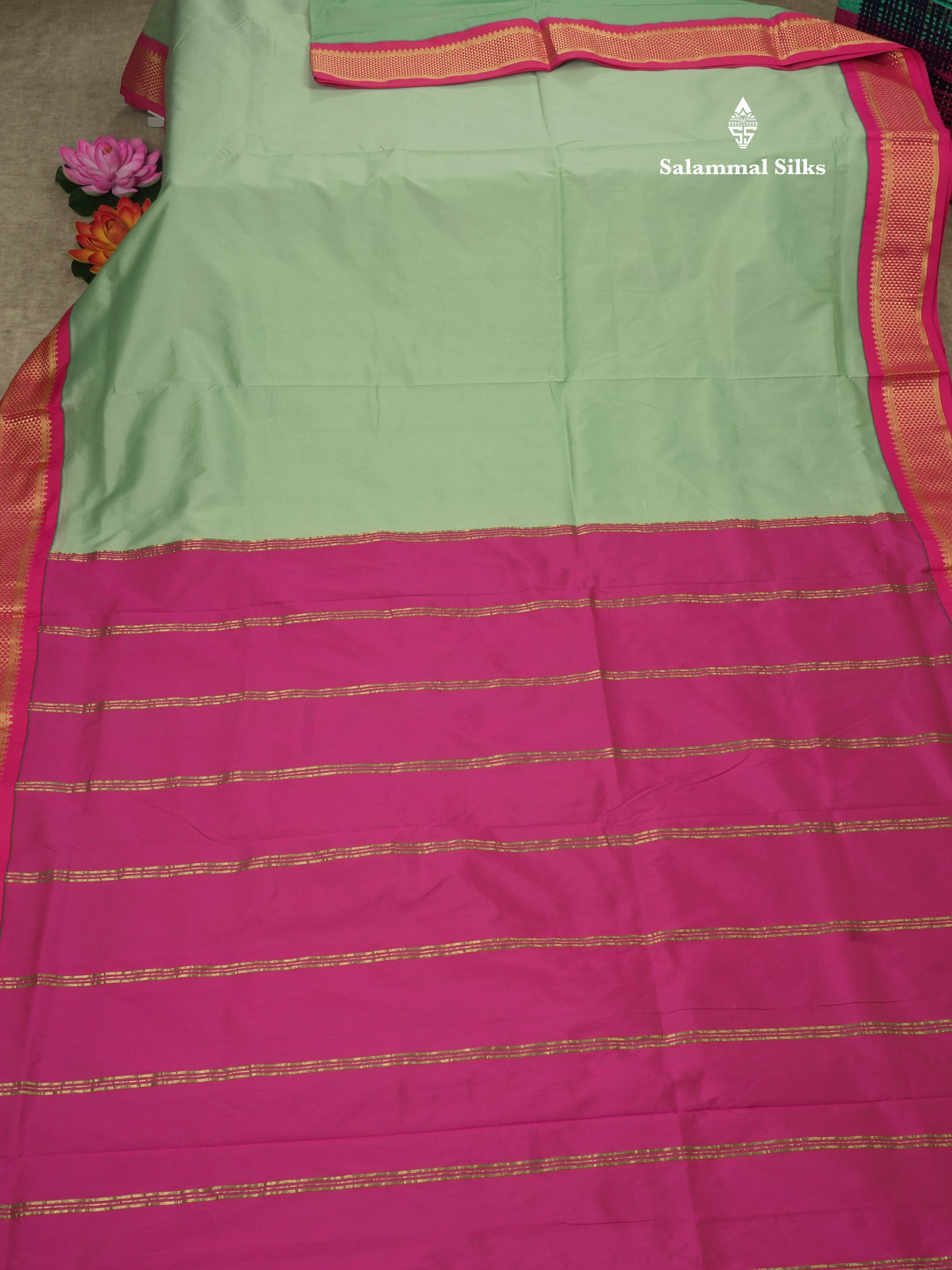 11 Yards Semi Silk Saree Royal Blue with Contrast Pink Border